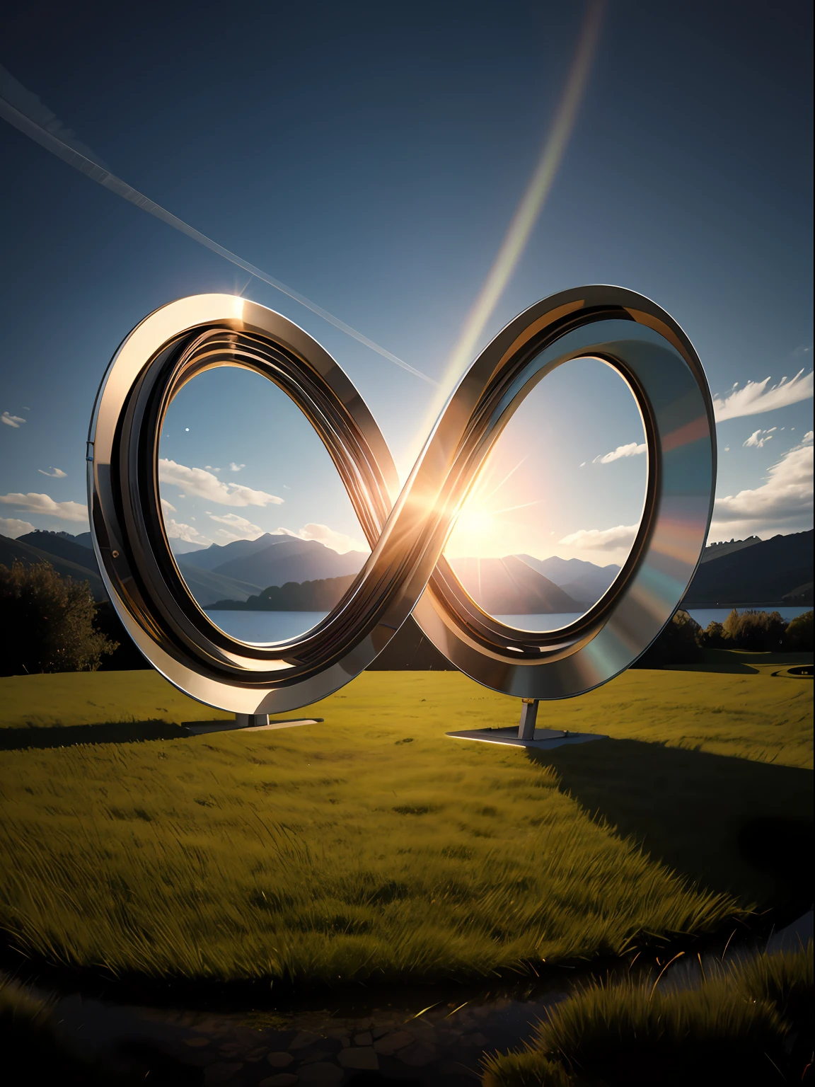 tmasterpiece,Best quality at best,8K,the sky background,Clean skies,grassy fields,Central Lake,Material de vidro,Round countertop,Bright colors,Top light source