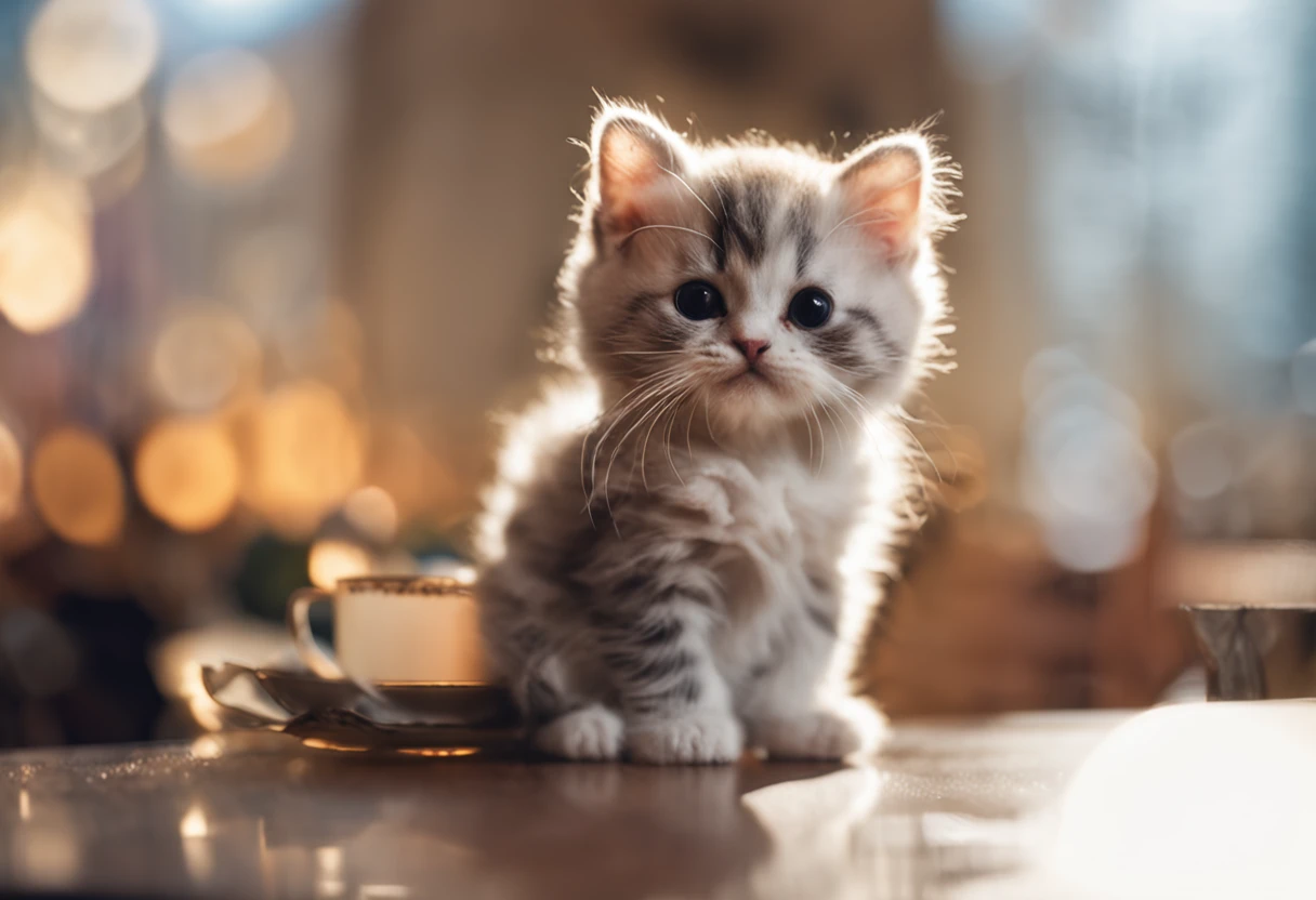 Cat, (Himalayan), (Small)))), in a teacup, Face, Front paws out, 8K, Professional photo, Delicate, Clear, On the table, Inside the house, Sunshine, Light Leak, Masterpiece, ((Pretty))), Fashionable Teacup, (Reality), Plush Toy, Round Pupils