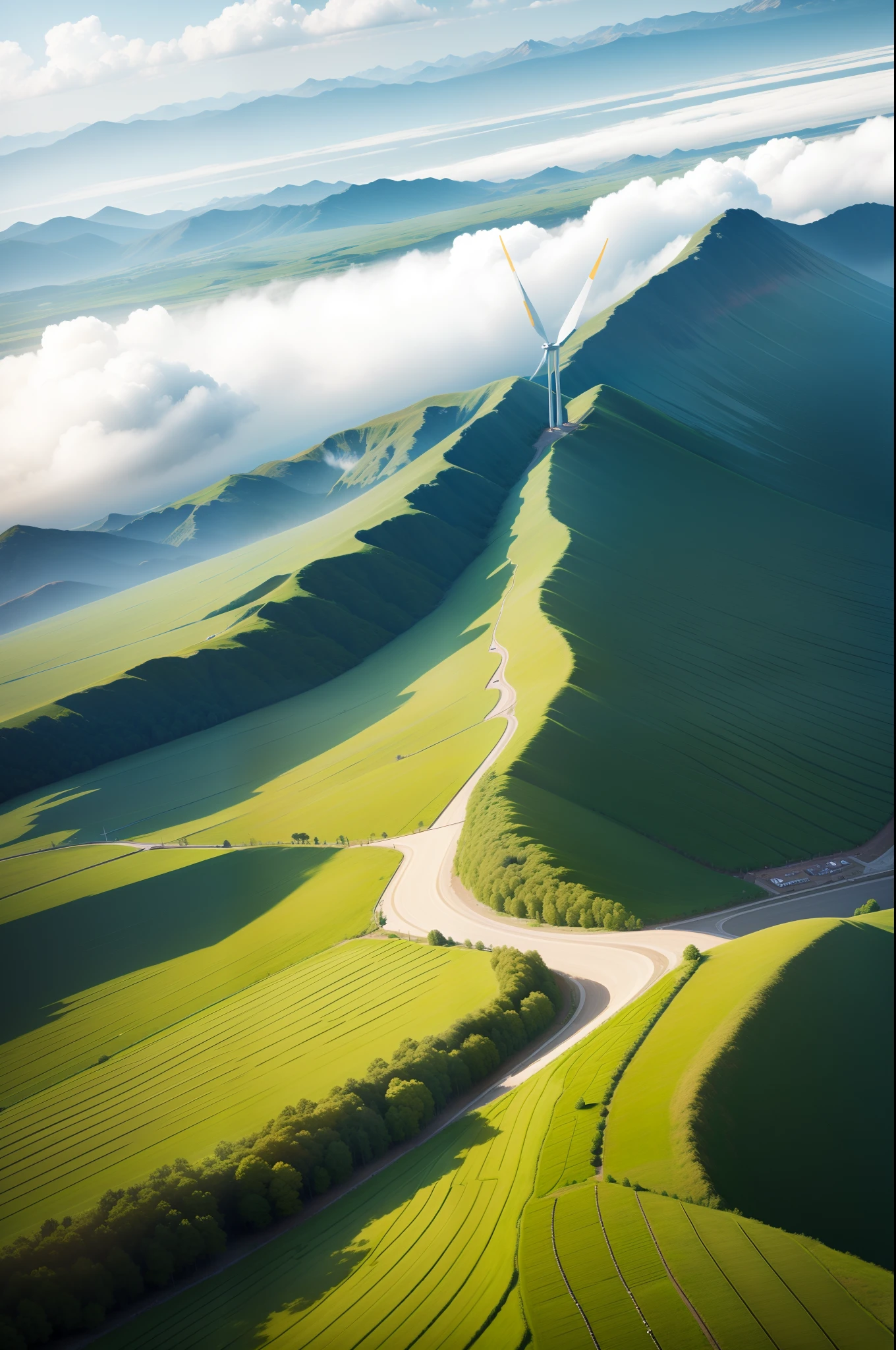 Spinning Landscape, The power of the wind, Use of clean energy, possibility, expresive