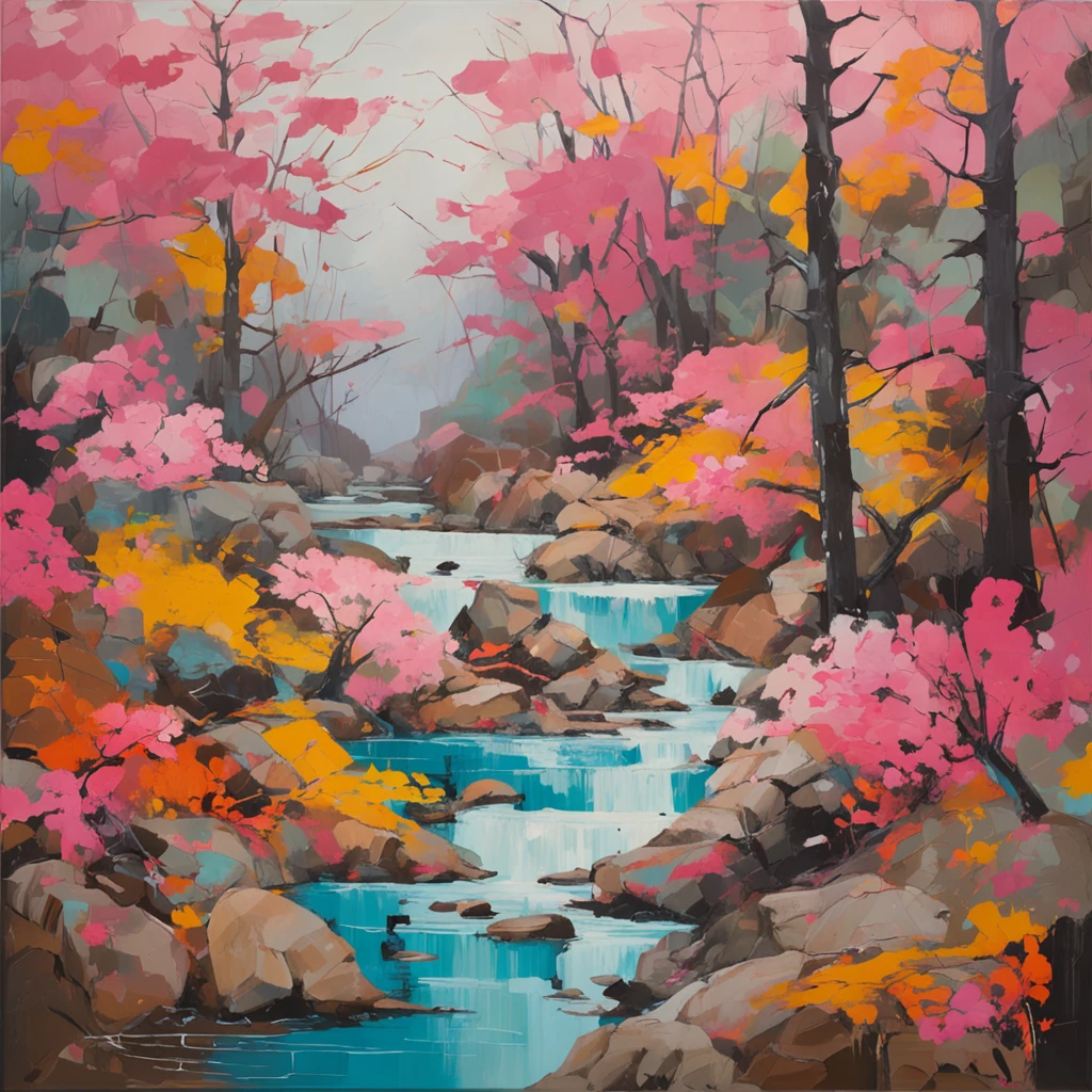 Intricate painting details of Japanese cherry blossom forest, by range murata, colour, High contrast, Mountain, vector line art,, trending in pixiv,  concept art, Stick, Mattire, high high quality, Edge to edge, Sanskrit