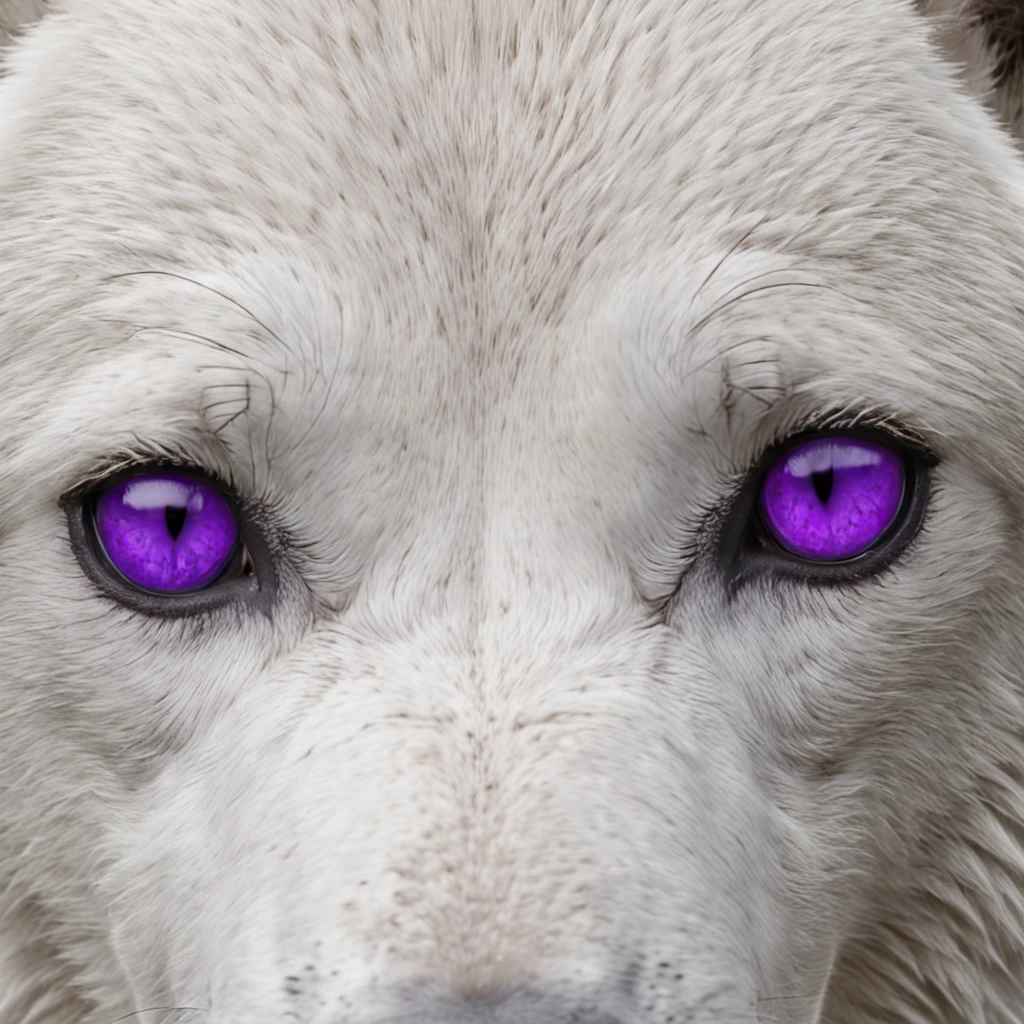 create a white wolf with purple eyes, graphic designer, suit anthropozoomorphism, very detailed, cinematic light, purple details, upload to multiple computer monitors, multiple monitors, artwork creation