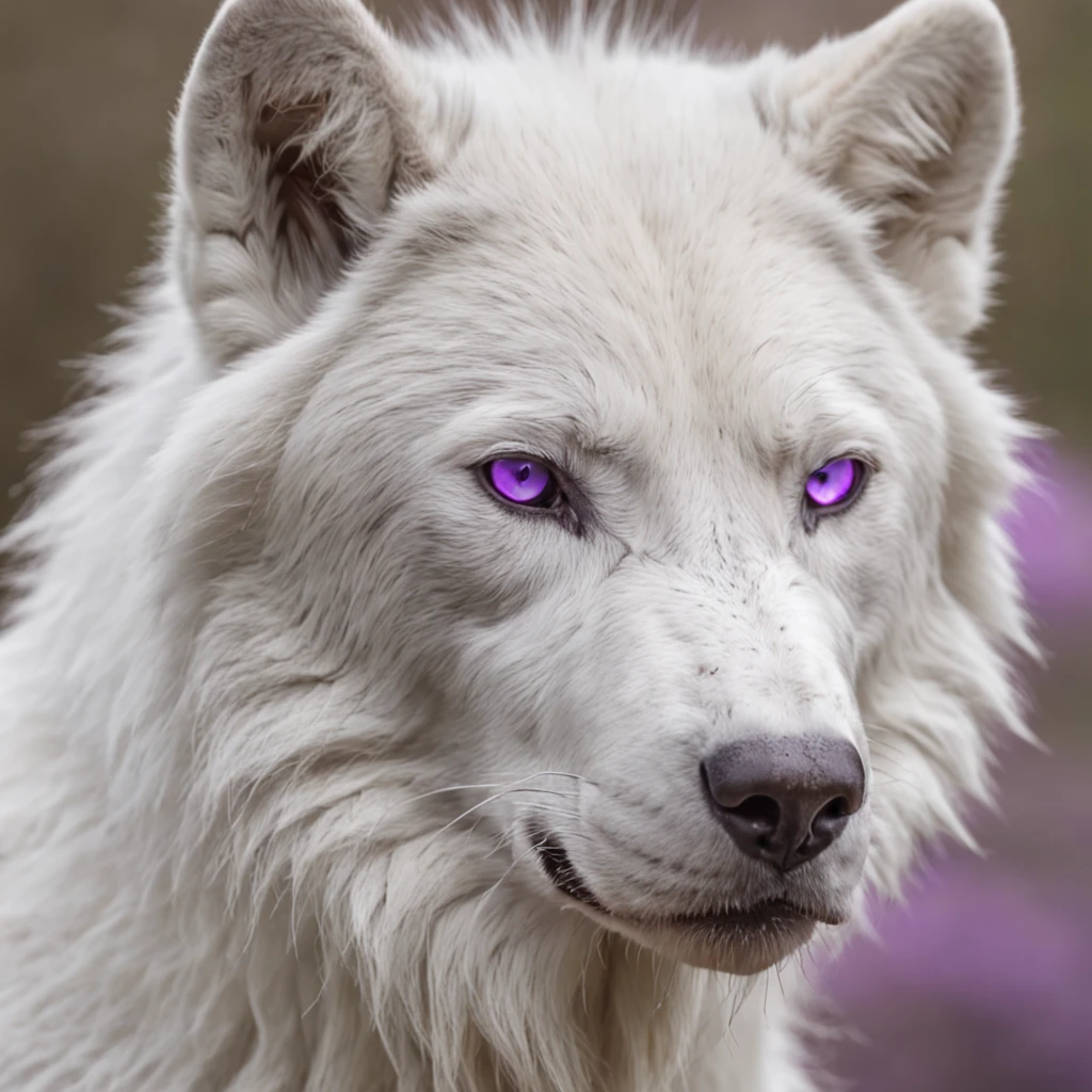 create a white wolf with purple eyes, graphic designer, suit anthropozoomorphism, very detailed, cinematic light, purple details, upload to multiple computer monitors, multiple monitors, artwork creation