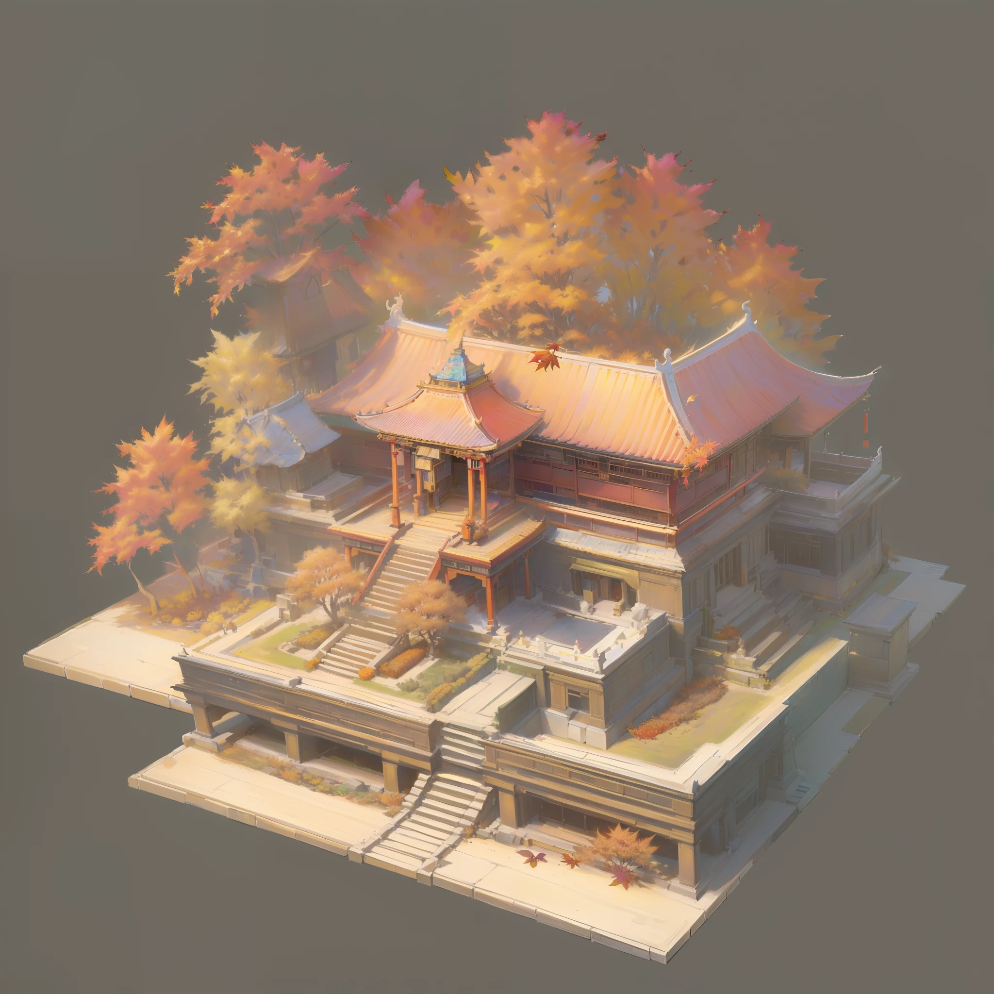 (isometric:1.5), (masterpiece, top quality, best quality, official art, beautiful and aesthetic:1.2),(16k, best quality, masterpiece:1.2),architecture, [:(black background:1.5):40],, east asian architecture, (simple background:1.5), scenery, no humans, stairs, building, wall, doorstep buildings, stairs, Chinese architecture,(autumn:1.5)