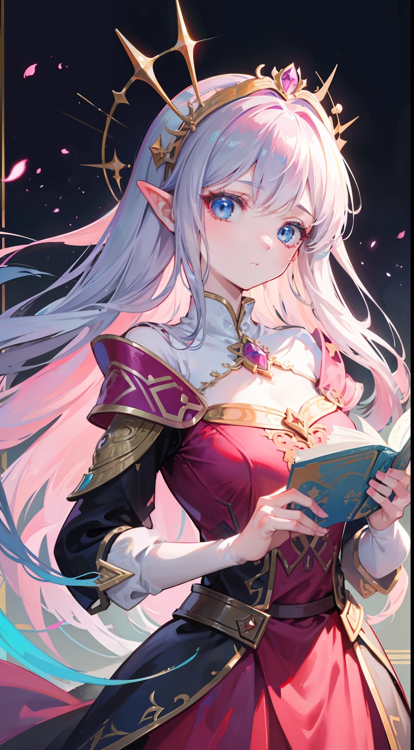 high high quality,tmasterpiece,Delicate facial features,Delicate hair,Delicate eyes,Delicate hair,A woman in a red dress, Zelda, Princess Zelda, fuchsia skin beneath the armor, maya ali sorceress, Irelia from League of Legends, morgana from league of legends, beautiful female witch, Beautiful celestial mage, Yun Ling, portrait of princess zelda, alluring mesmer woman, fuchsia skin below the armor,digitial painting,art stations,concept-art,Clear focus,illustratio,The art of Greg Rutkowski and Alphonse Mucha and Victo Ngai(Delicate facial portrayal)(Fine hair depiction)(highest quality)(Master masterpieces)(High degree of completion)(Bust)(a sense of atmosphere)8k wallpaper,tmasterpiece,Best quality at best,ultra - detailed