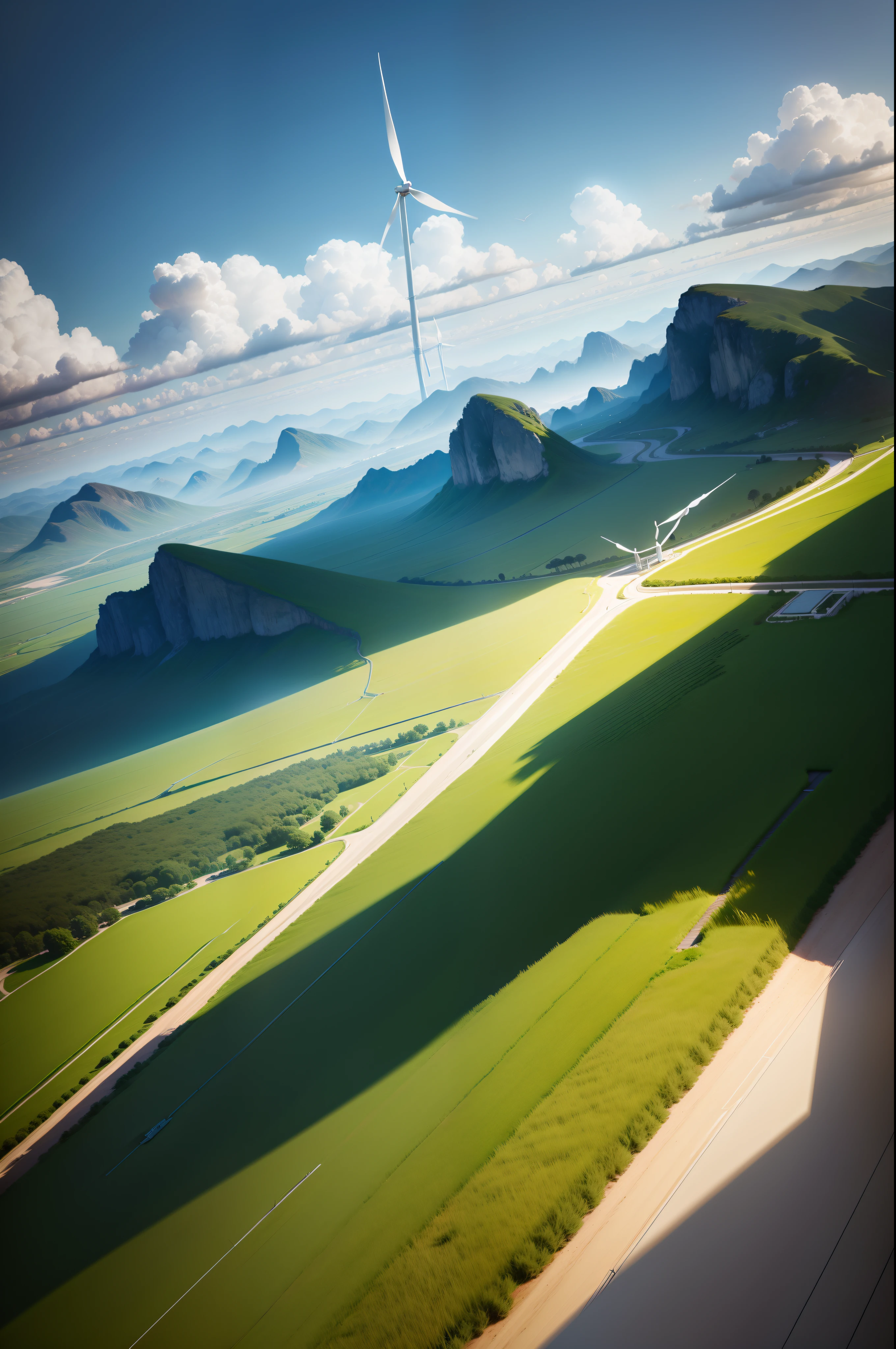 Spinning Landscape, The power of the wind, Use of clean energy, possibility, expresive