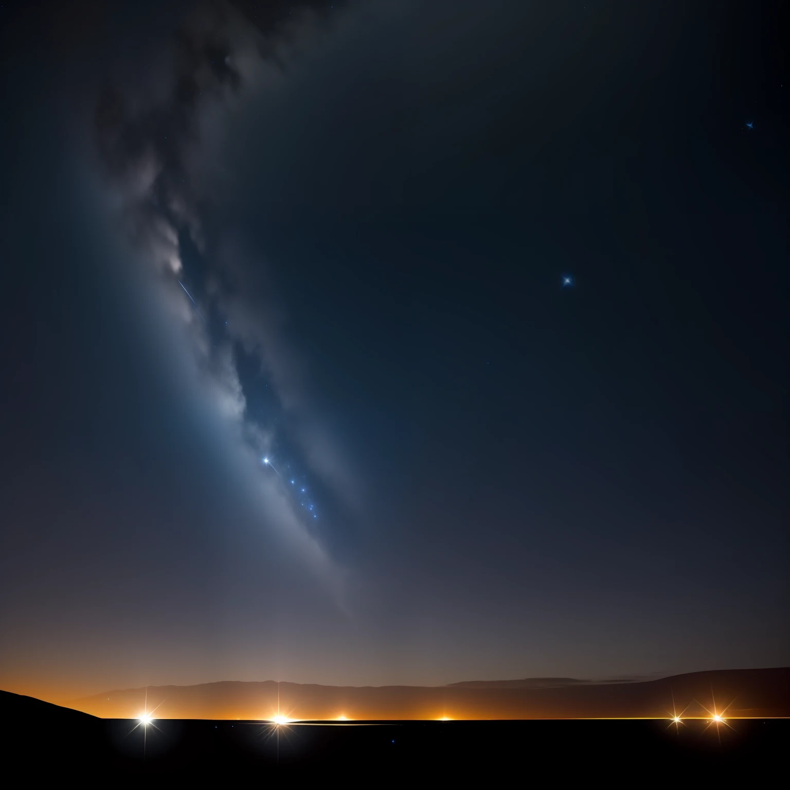 Imagine a deep, clear night sky with thousands of twinkling stars. In this celestial canvas, create a vivid image of a blazing comet streaking across the expanse, leaving a trail of glowing particles in its wake