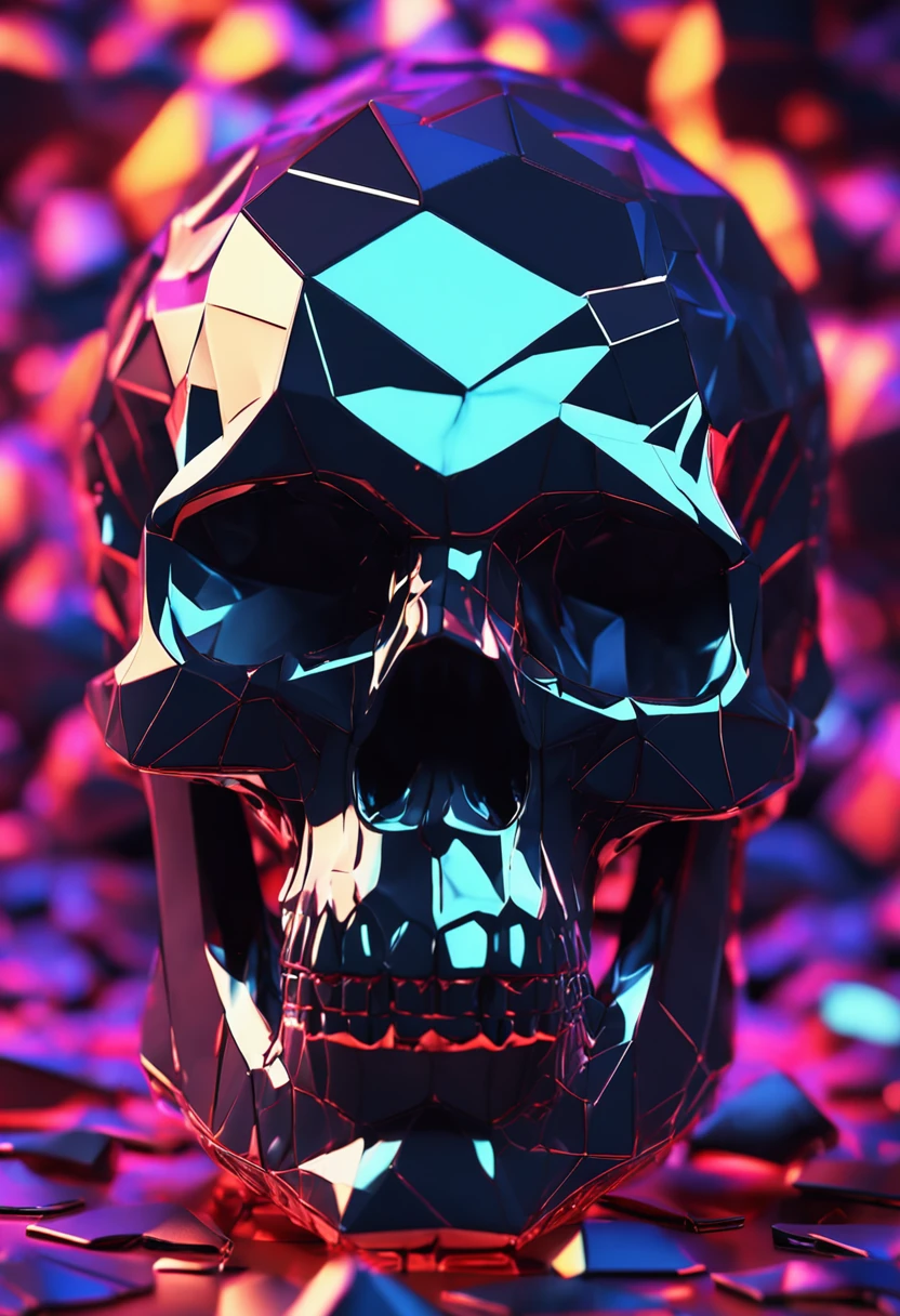 3d render, abstract black skull background, faceted texture, macro panorama, wide panoramic polygonal wallpaper, 4k high definition, realistic