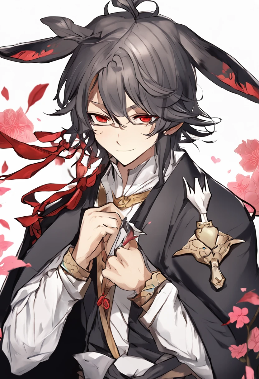 An anime manga of a boy with two rabbit ears of the same color on his head, Fanart exquisito altamente detallado, shigenori soejima illustration, de Bravely Default II, Fanart de alta calidad, Trigger anime artstyle, Fanart de Demon Slayer Rui, Chico guapo en el arte del asesino de demonios, Keqing de Genshin Impact, de Arknights, Arte clave del anime, maravilloso，riente，Use anteojos