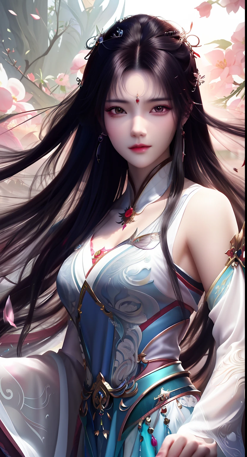 A woman with long hair and a dress poses for a photo, Beautiful character painting, author：Fan Qi, ((a beautiful fantasy empress)), by Yang J, Chinese girl, Beautiful digital artwork, a beautiful fantasy empress, beautiful and seductive anime woman, Fantasy art style, beautiful fantasy art, Guviz-style artwork, Japanese goddess