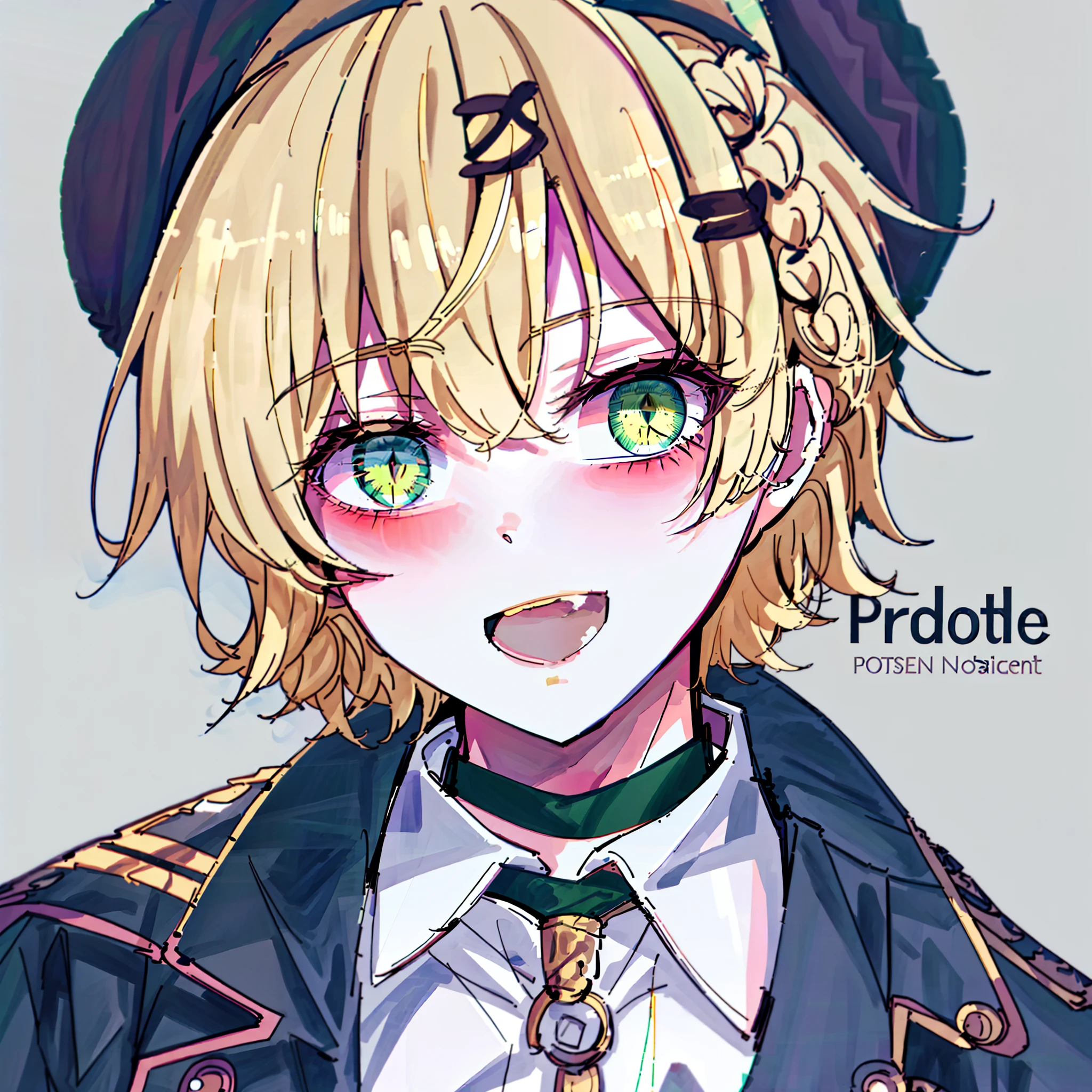 Green eyes,golden hair,A boy with,beret,The shirt
