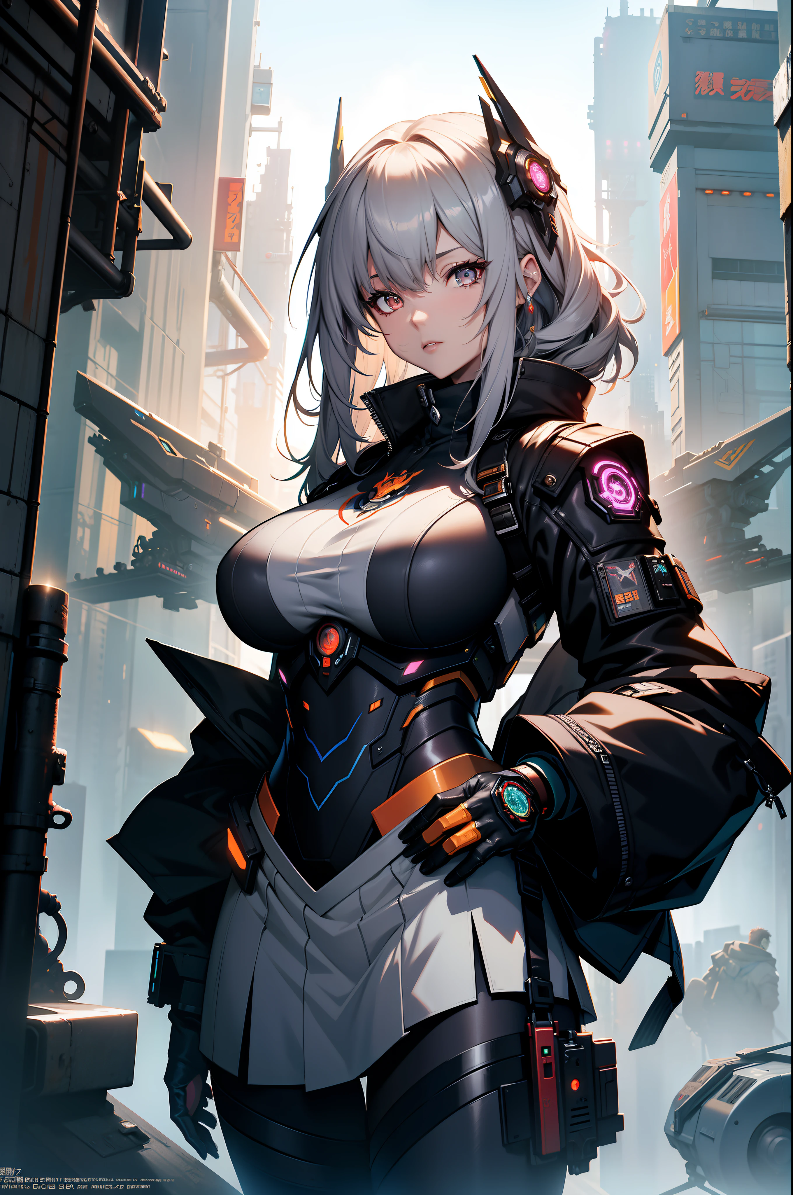 Epic scenes,Colorful colors,unreal-engine,8K分辨率,tmasterpiece,Rainbow skins,Specular reflection,Ray tracing effect,blacksilk,Imperial Daughter,A MILF,tightsuit,huge tit,short skirt,stocklings,Complicated details,fantasy concept art,White-gray hair,goth style,Cyberpunk mech,Trends on CGiStations,guweiz,Russell Dongjun Lu,digital cyberpunk anime art,ross tran 8 k,Guweiz on ArtStation Pixiv ,Mecha network armor girl
