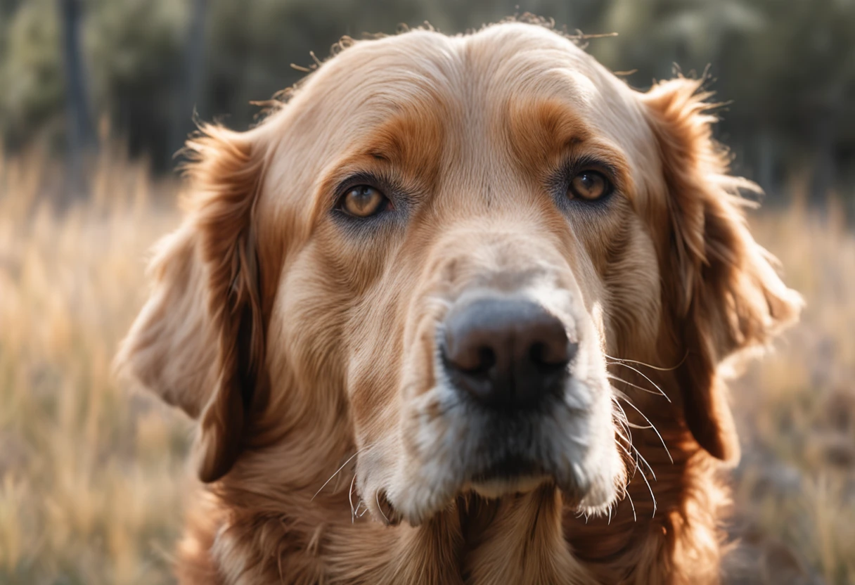 (8k, RAW photo, best quality, masterpiece:1.2), (realistic, photo-realistic:1.37), ultra-detailed, (high detailed skin:1.2), 8k uhd, dslr, soft lighting, high quality, film grain, Fujifilm XT3, Golden Retrieverdog, outdoors