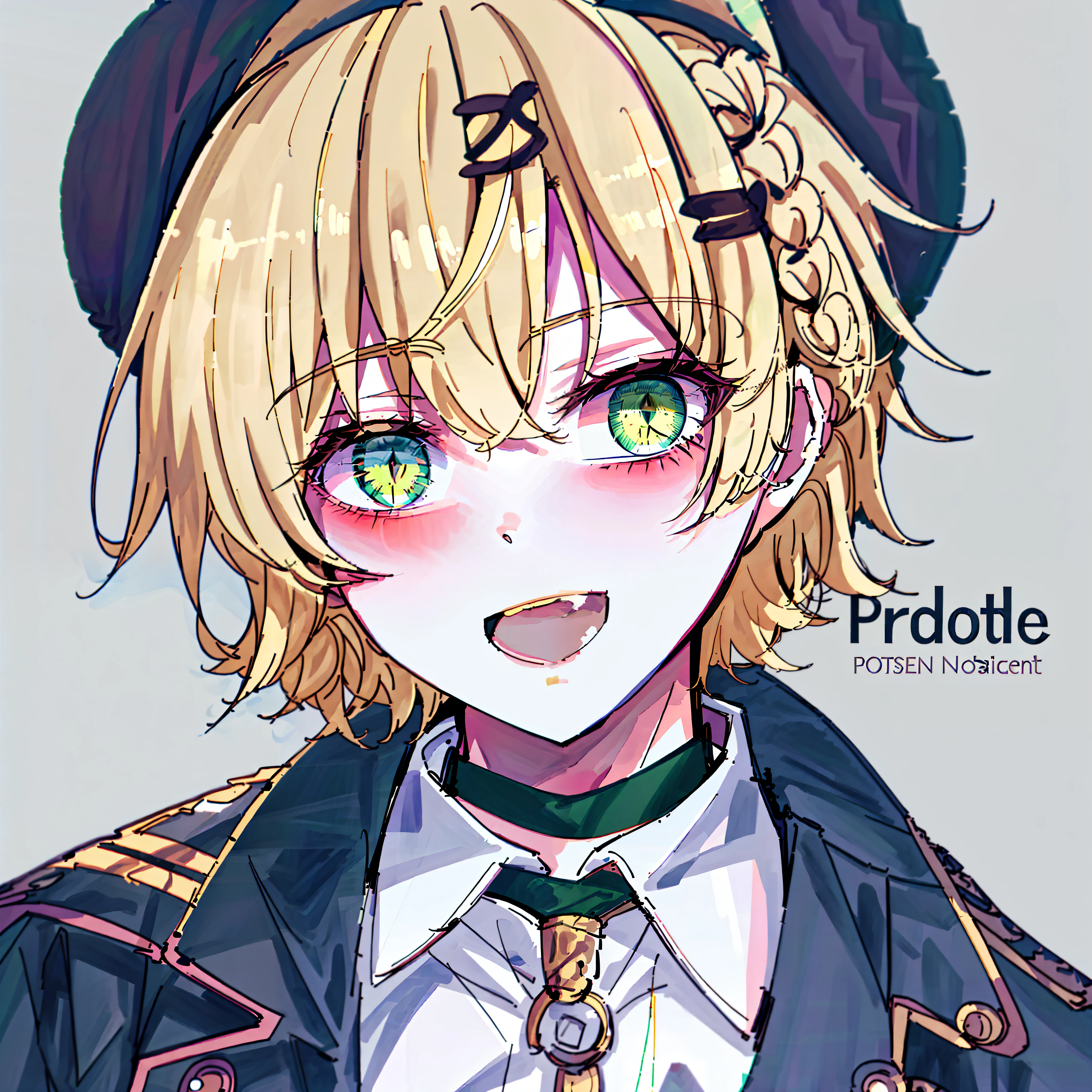 Green eyes,golden hair,A boy with,beret,The shirt
