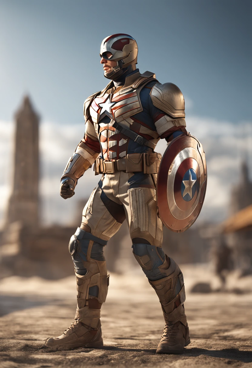 full body shot of captain america  in white and gold armour style suit, no mask on, white cape, looking at center camera, perfect composition, beautiful detailed intricate insanely detailed octane render trending on artstation, 8 k artistic photography, photorealistic concept art, soft natural volumetric cinematic perfect light, chiaroscuro, award - winning photograph, masterpiece, oil on canvas, raphael, caravaggio, greg rutkowski, beeple, beksinski, giger, trending on artstation, sharp focus, studio photo, intricate details, highly detailed, night city background, by greg rutkowski