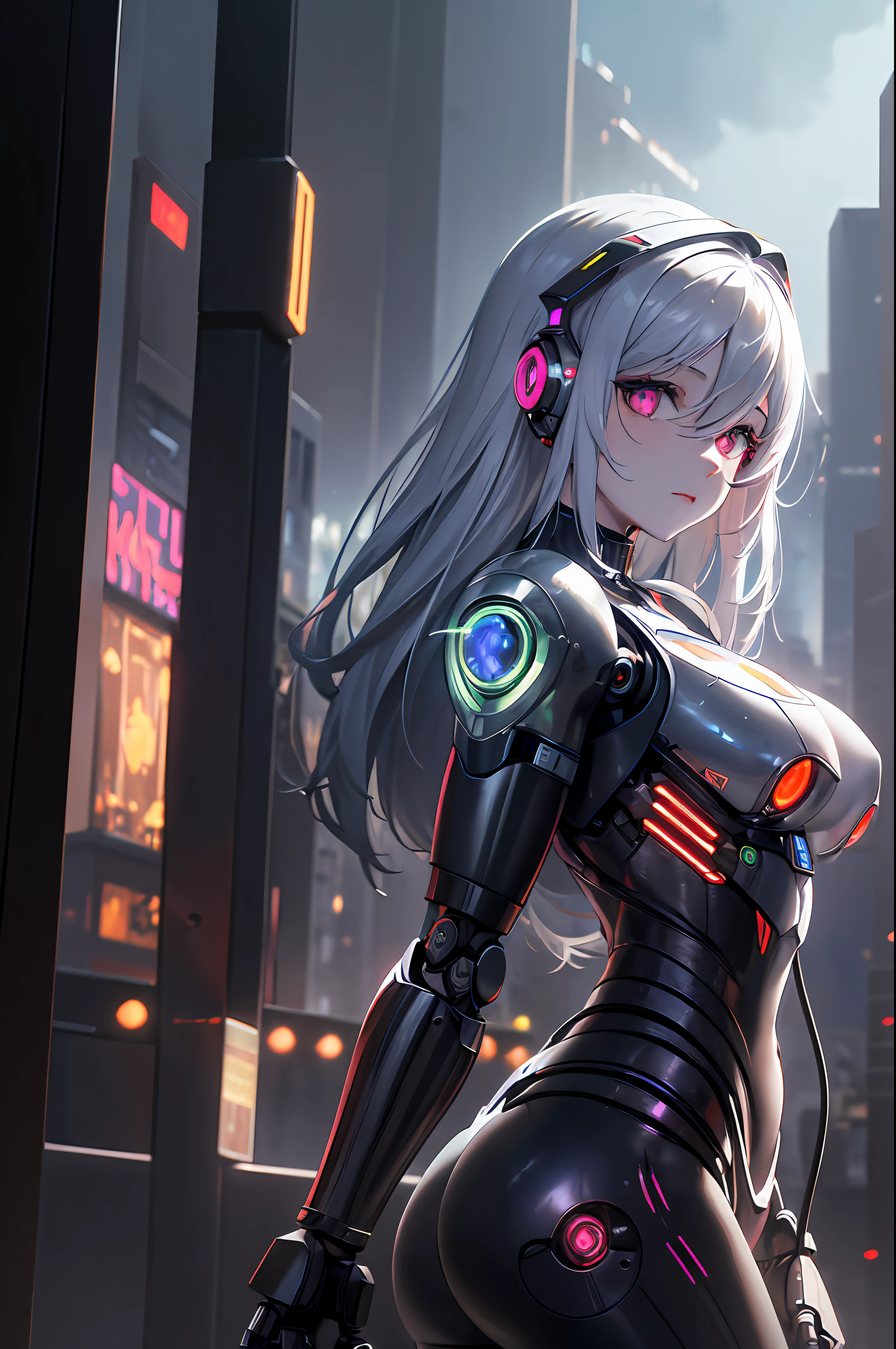 (((masterpiece))), (((best quality))), ((ultra-detailed)), (highly detailed CG illustration), ((an extremely delicate and beautiful)),(from side),cinematic light,((1mechanical girl)),solo,full body,(machine made joints:1.2),((machanical limbs)),(blood vessels connected to tubes),(mechanical vertebra attaching to back),((mechanical cervial attaching to neck)),(sitting),expressionless,(wires and cables attaching to neck:1.2),(wires and cables on head:1.2)(character focus),science fiction,extreme detailed,colorful,highest detailed