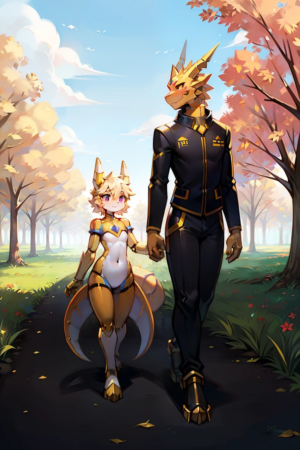 Golden robot dragon,Take a walk in the park