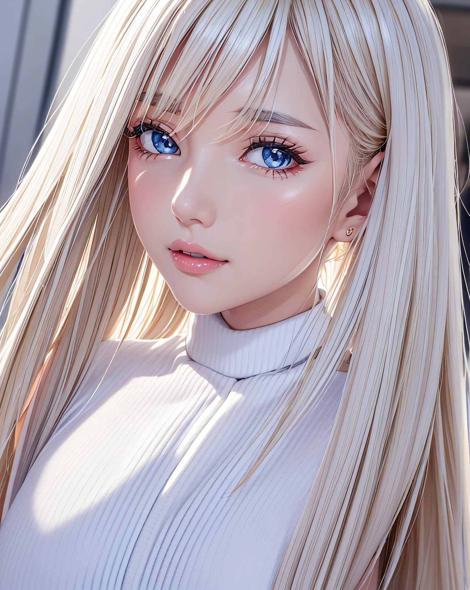 portlate, school Uniforms, bright expression, shiny white shiny skin, Best Looks, ultimate beauty girl, Platinum blonde hair with dazzling highlights, shiny light hair, silky straight hair, Beautiful bangs that shine, Glowing crystal clear attractive blue eyes, Very beautiful nice cute, Lush bust