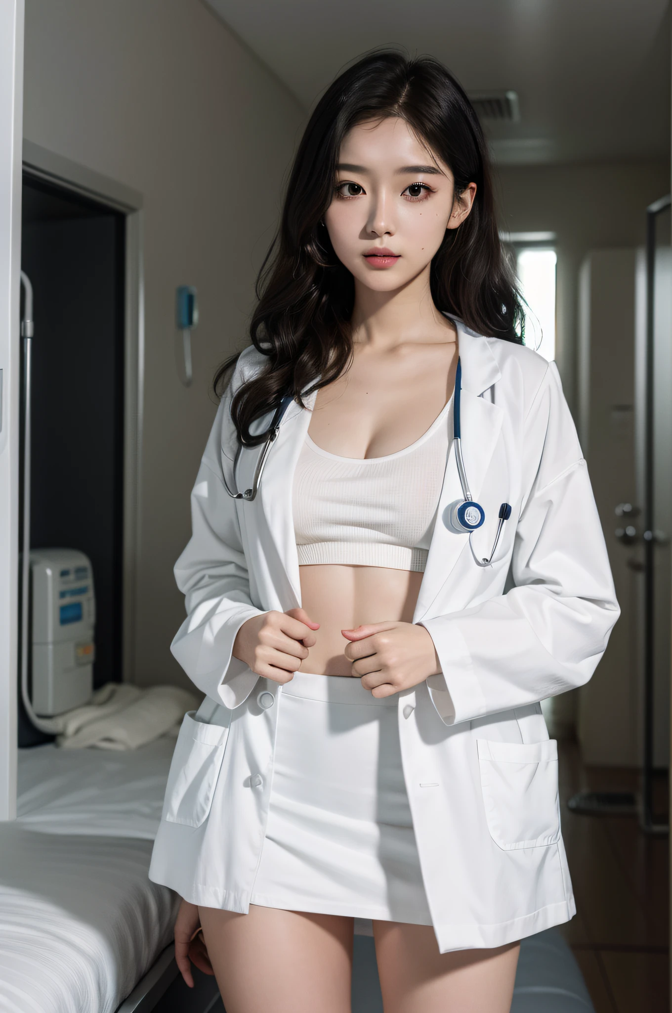 arafed asian Nurse師 in a white bra top and blue shorts, doctor, Nurse師 girl, (doctor), medical doctor, with stethoscope, Nurse師, wearing a white coat and blouse, Nurse, japanese model, wearing a white coat, sakimichan, healthcare worker, surgeon, Wenfei Ye, Yoshitomo Nara