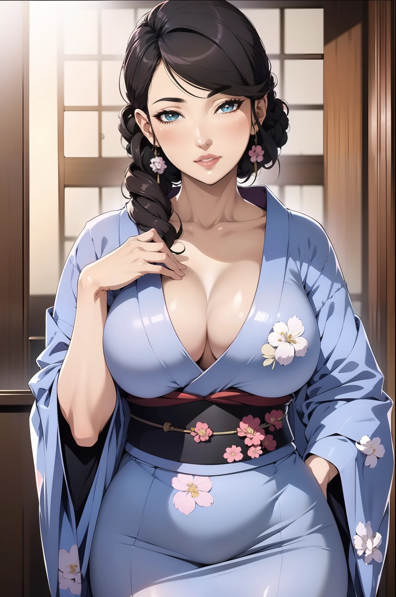 1womanl， （tmasterpiece： 1.3），Beautiful mature Japanese woman， detailed finger， beautiful hand， 1womanl， brunette color hair： 1.1， Super detailed face， Detailed lips， Detailed eyes， 二重まぶた，full body1:1，little breast