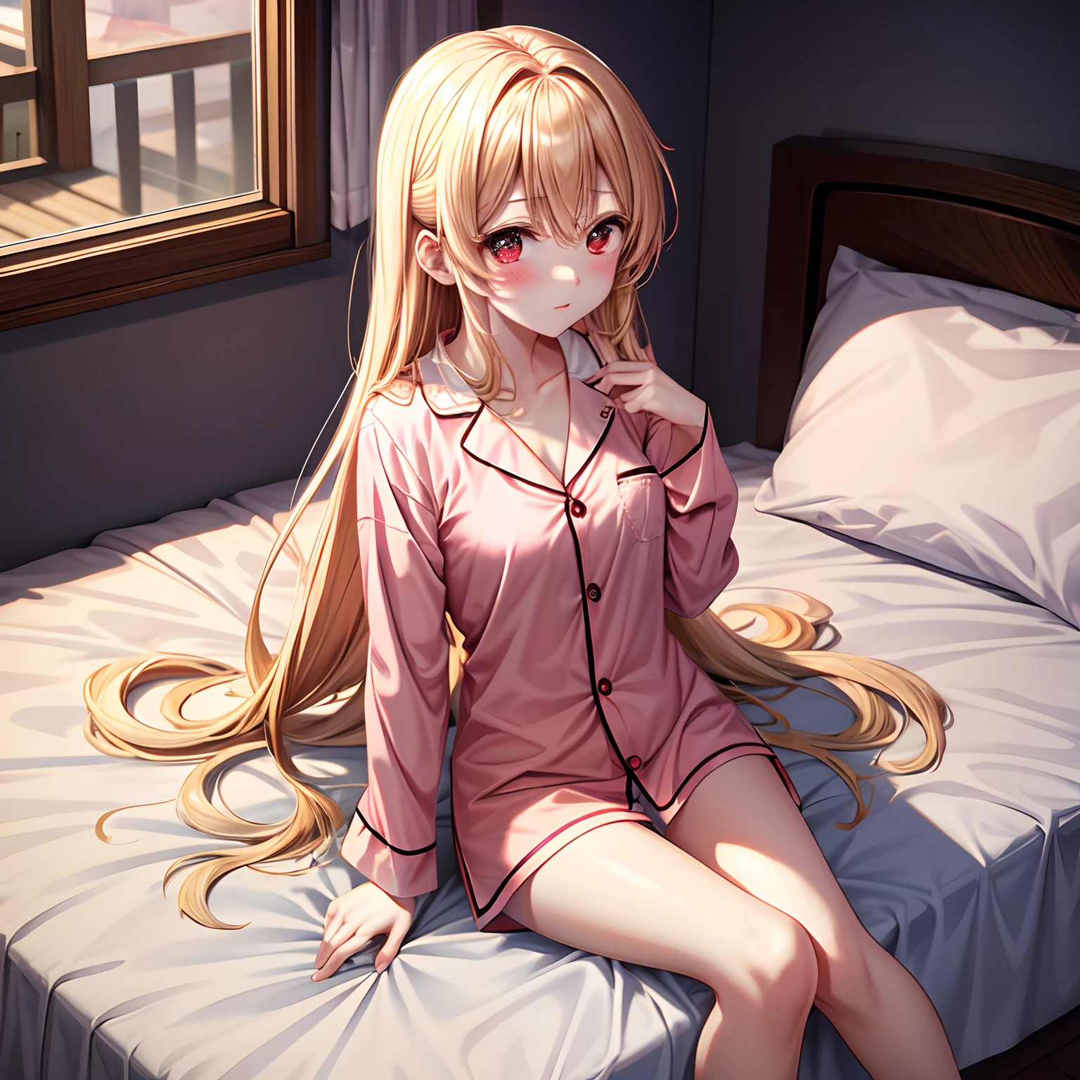 beautiful若い女性, Anime Style, Detailed face, Cozy and cute, Wearing cute pajamas, Lying in bed, Sleepy and calm expression, long flowing hair, Moonlight shining through the window, Fluffy fluffy blanket, Quiet bedroom, Pastel Color Palette, Warm and soft lighting, High detail, 8K resolution, Cinema Lighting, Highest quality, Realistic fabric texture, Gentle shadows, beautiful, Instagrammable, Quiet atmosphere