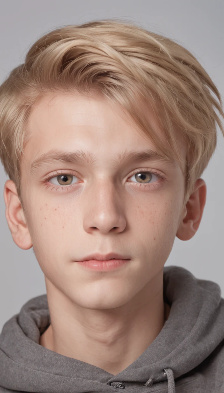 A selfie photo of a blond haired boy, with details of fruits and vegetables, pretty boy, very young boy, take selfie, at home, well-inspired iris, well-drawn student, realistic selfie, realistic boy selfie.