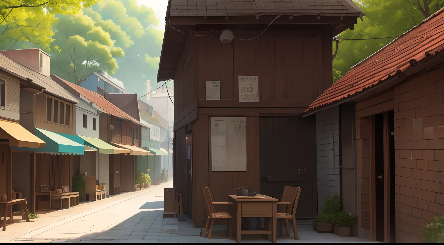 An old street,A square table,A fan,A bowl of cold cakes