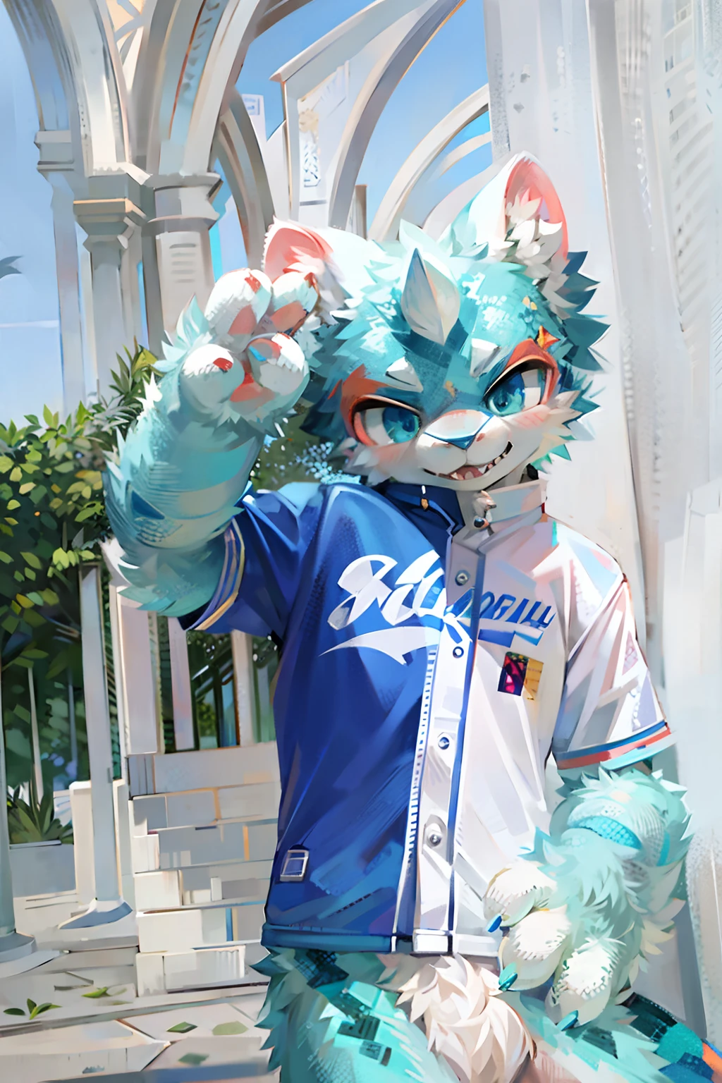 furry，Hairy cyan ichthyosaurus，Blue and white coat，k hd