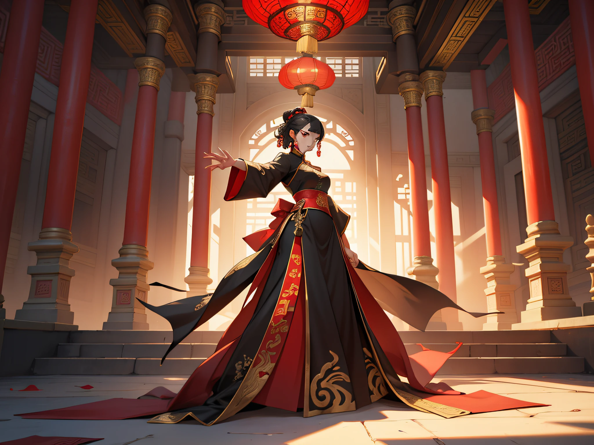 A woman，In a luxurious palace，Very angry，Start throwing tantrums，Chinese-style palace，Chinese ancient style。HD graphics