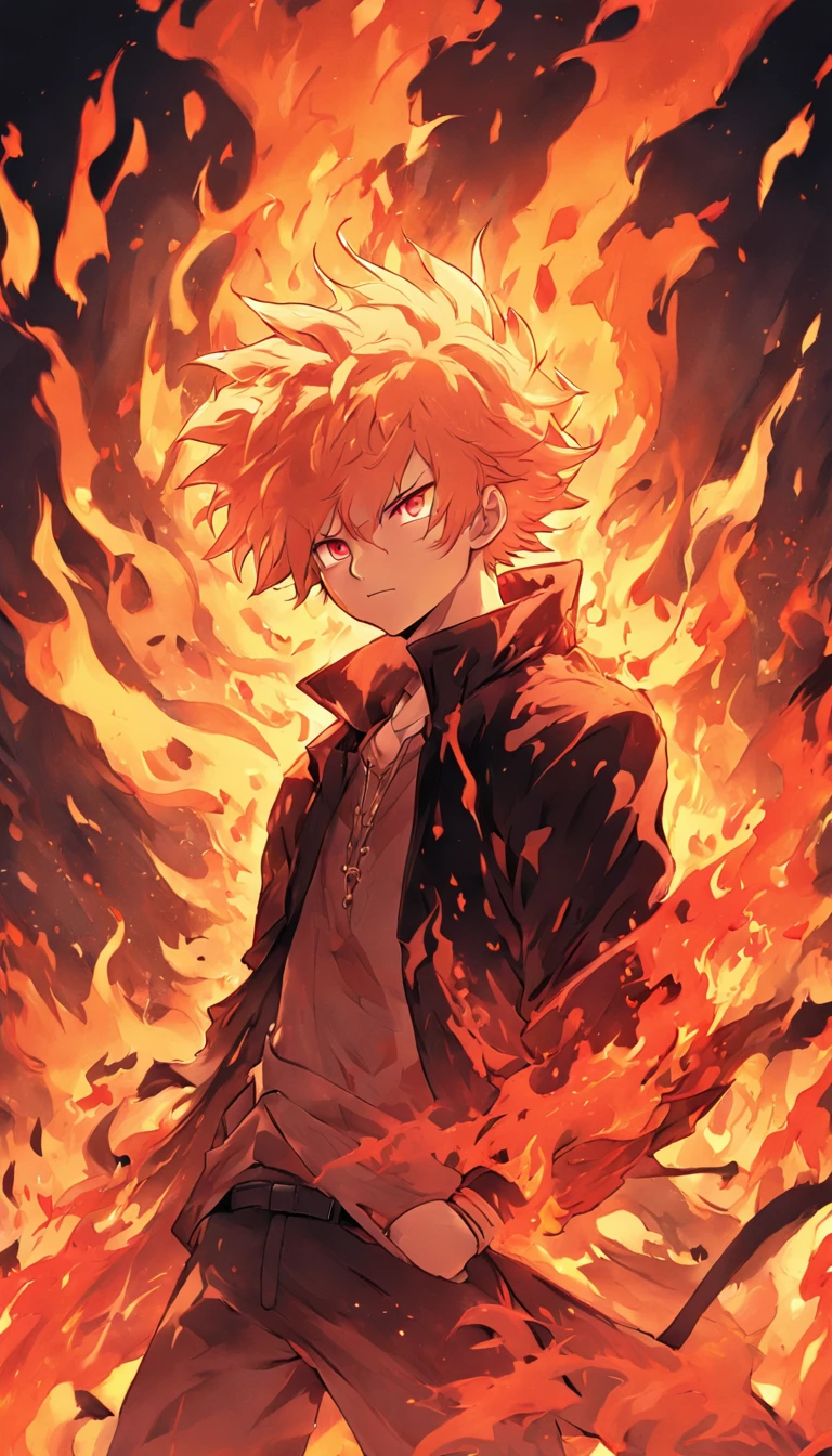 anime girl with red hair and black leather jacket holding a fire ball, fire!! full body, (fire), orange - haired anime boy, katekyo hitman reborn, blazing infero, fire behind him, key anime art, she has fire powers, firey, ryuko matoi, demon slayer rui fanart, rin, ❤🔥🍄🌪, fire type