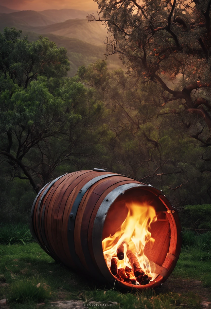 CRIE UM BARRIL FLAMEJANTE DE MADEIRA COM FUNDO ESCURO