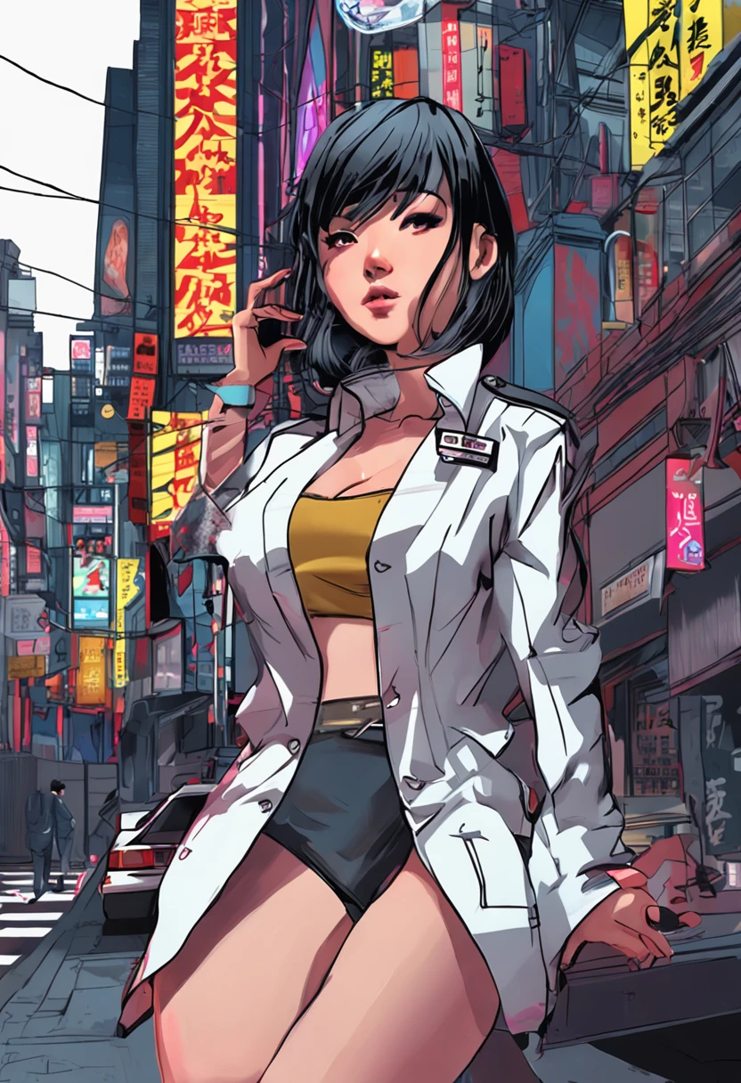 Realistic Asian woman in Kabukicho night view、Woman Under Arrest、animesque