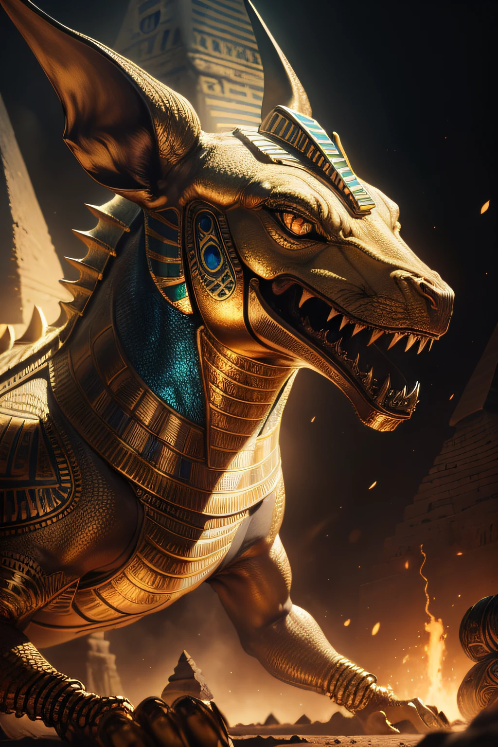 biomachine:1.3, (Egyptian Ammit:1.2), (colorido:1.2), dourado, ouro, Hans Giger, (zentangle:1.2), granulado, extremamente detalhado, detalhes intrincados, dynamic lighting, fotorrealista, luz natural, baixo h, obra prima, detalhado 8k