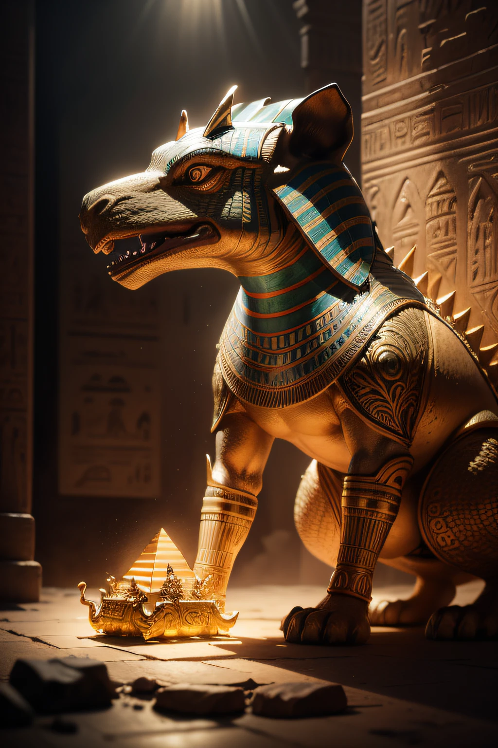 biomachine:1.3, (Egyptian Ammit:1.2), (colorido:1.2), dourado, ouro, Hans Giger, (zentangle:1.2), granulado, extremamente detalhado, detalhes intrincados, dynamic lighting, fotorrealista, luz natural, baixo h, obra prima, detalhado 8k