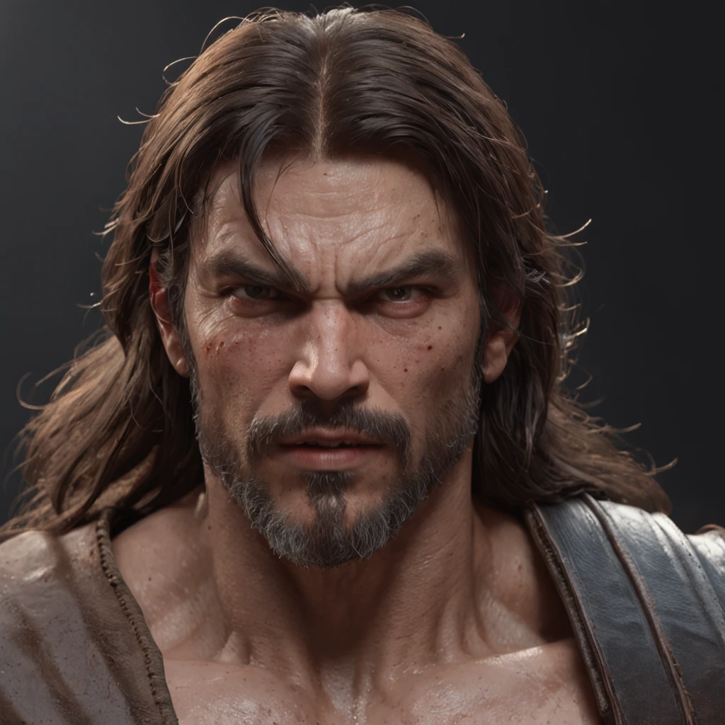 (professional 3d render:1.3) af (Realistic:1.3) most beautiful artwork photo in the world,Features soft and shiny male heroes, ((Epic hero fantasy muscle man rough wet hero angry look long hair short beard and ferocious expression in dynamic pose, Fantastic location, Majestic cluttered environment)), full body 8k unity render, action shot, skin pore, very dark lighting, heavyshading, Detailed, Detailed face, (vibrant, photograph realistic, Realistic, Dramatic, Dark, Sharp focus, 8K), (Old leather garments damaged by weathering:1.4), ((((Wear fur)))), (Intricate:1.4), decadent, (Highly detailed:1.4), Digital painting, rendering by octane, art stations, concept-art, smooth, Sharp focus, illustration, Art germ, (loish:0.23), wlop ilya kuvshinov, and greg rutkowski and alphonse mucha gracias, (Global illumination, Studio light, volumettic light), heavy rain, particles floating, lotr, fantasy, elf, full bodyesbian, ((Dark and ancient city background:1.3)),CGSesociety,art stations