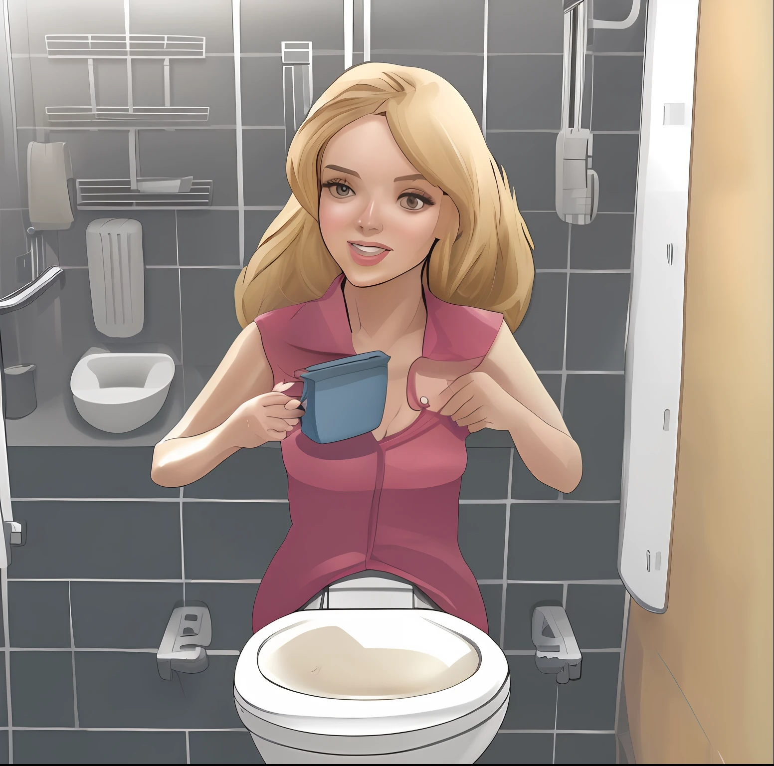 Clover, totally spies, blonde hair, medium hair, blue eyes, skinny, pink tank-top midriff, cum in mouth, throwing out, sink