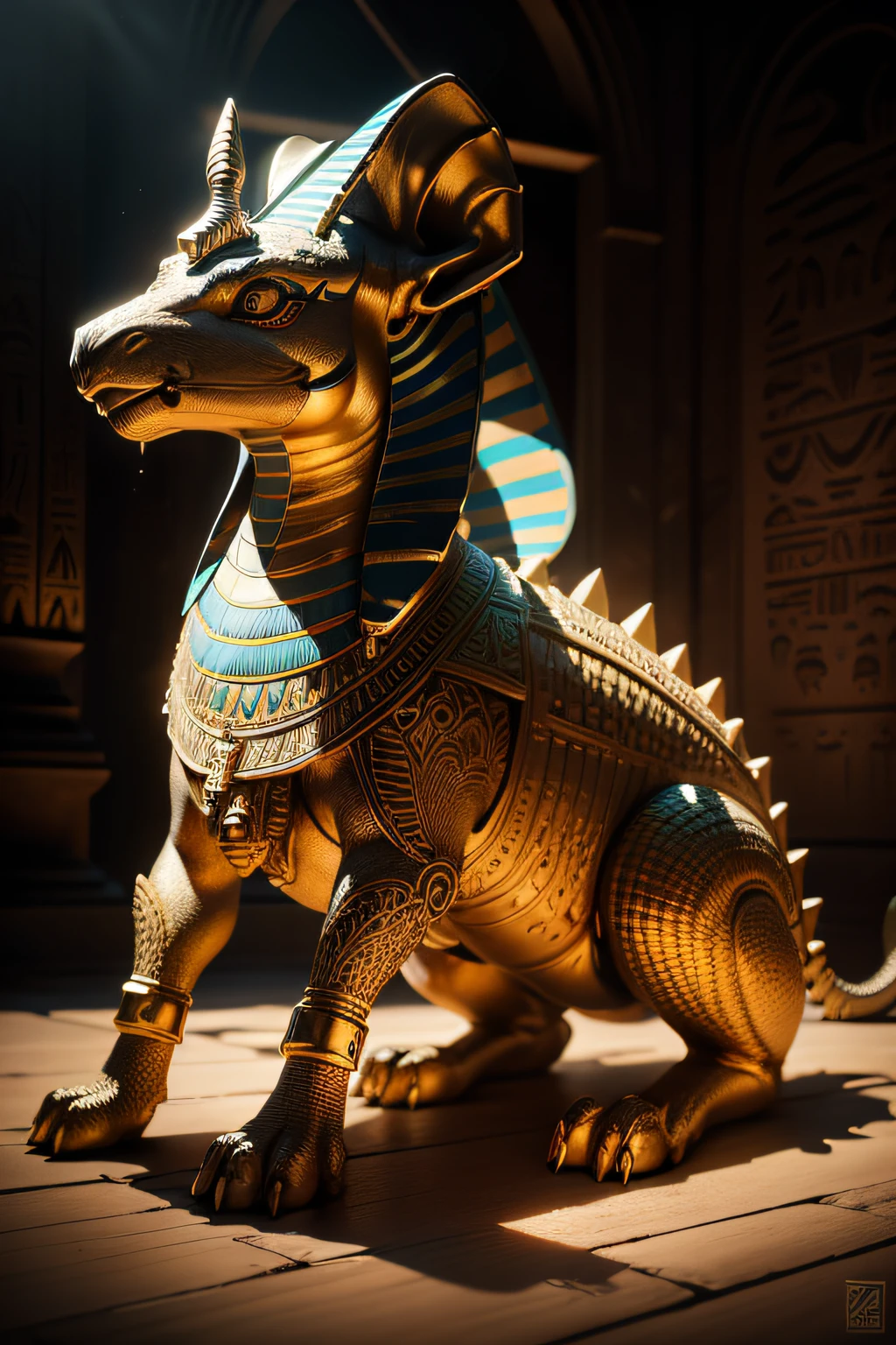 biomachine:1.3, (Egyptian Ammit:1.2), (colorido:1.2), dourado, ouro, Hans Giger, (zentangle:1.2), granulado, extremamente detalhado, detalhes intrincados, dynamic lighting, fotorrealista, luz natural, baixo h, obra prima, detalhado 8k