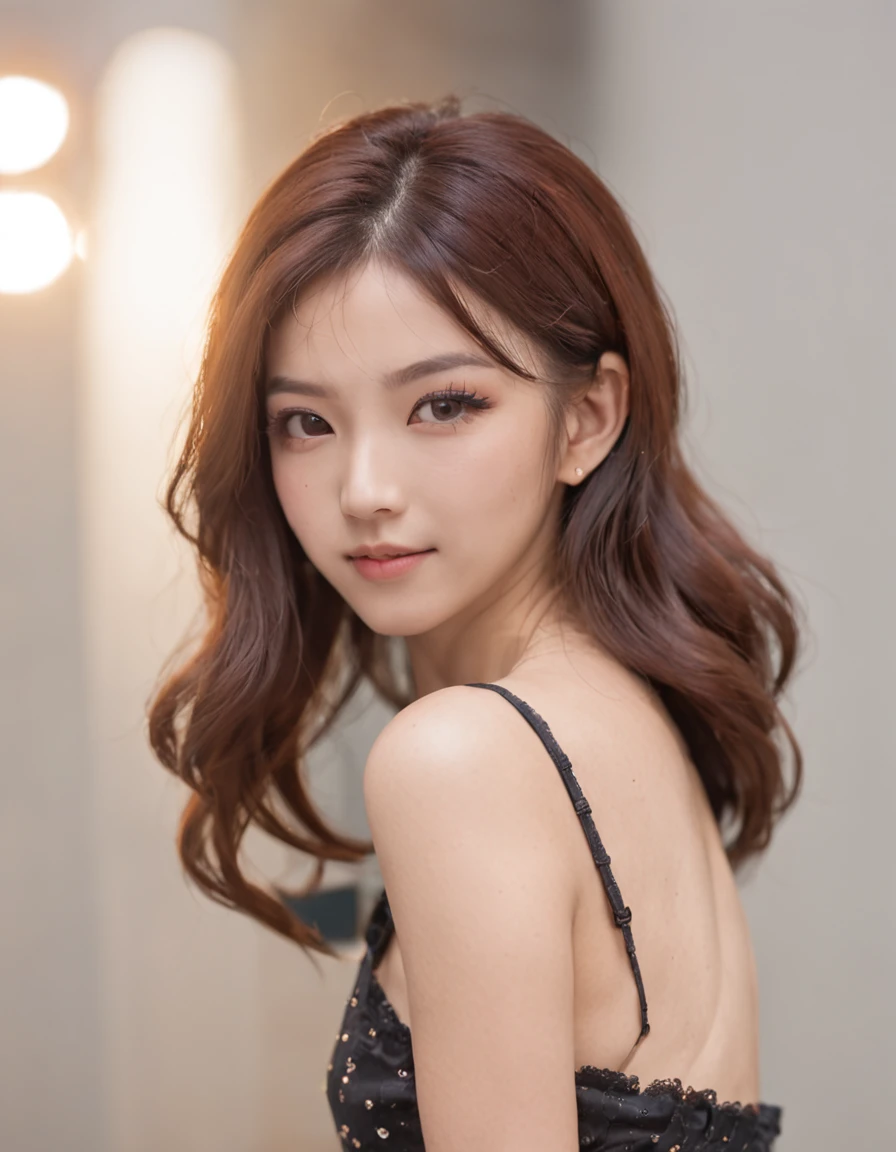 8K raw photos、Beautuful Women:2.0、24 years of age、jpn、Cute Baby Turtle、nedium breasts、((cheer girl:1.5))、A miniskirt、Beautiful eyes finely detailed、eyeslashes、((Brown eyes:1.2))、beautiful double eyelid、eye shadows、Perfect eye makeup、((A smile:1.6))、beautiful and thin legs、(maroon hair)、Medium hair、Fluffy hair、stadio、Daytime、latina、Photorealsitic:1.9、Sexy navel、Skinny legs、tthin eyebrows、tear bag、lofty nose、((Highly sexy))