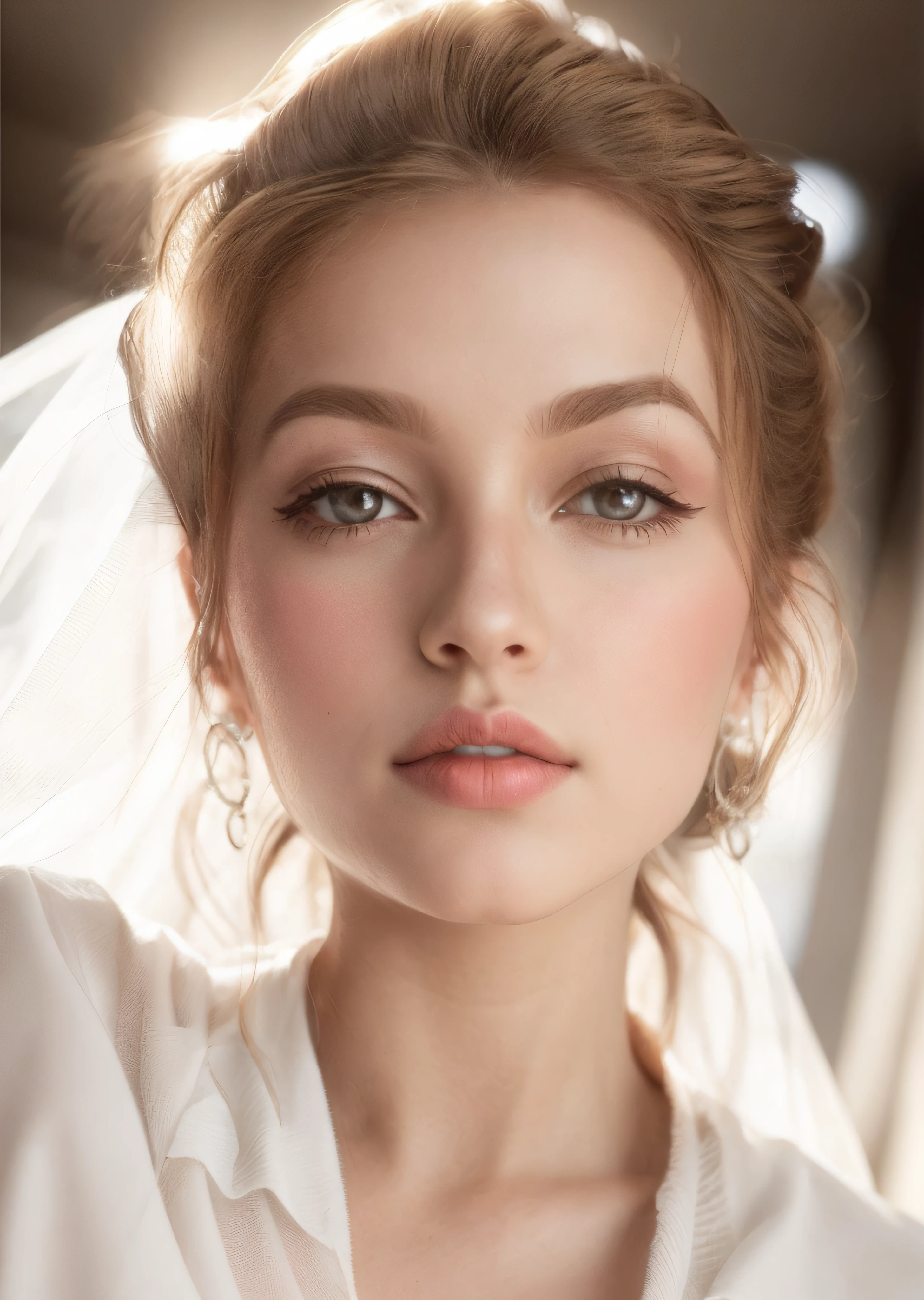 beautiful woman, white drees, hair brown