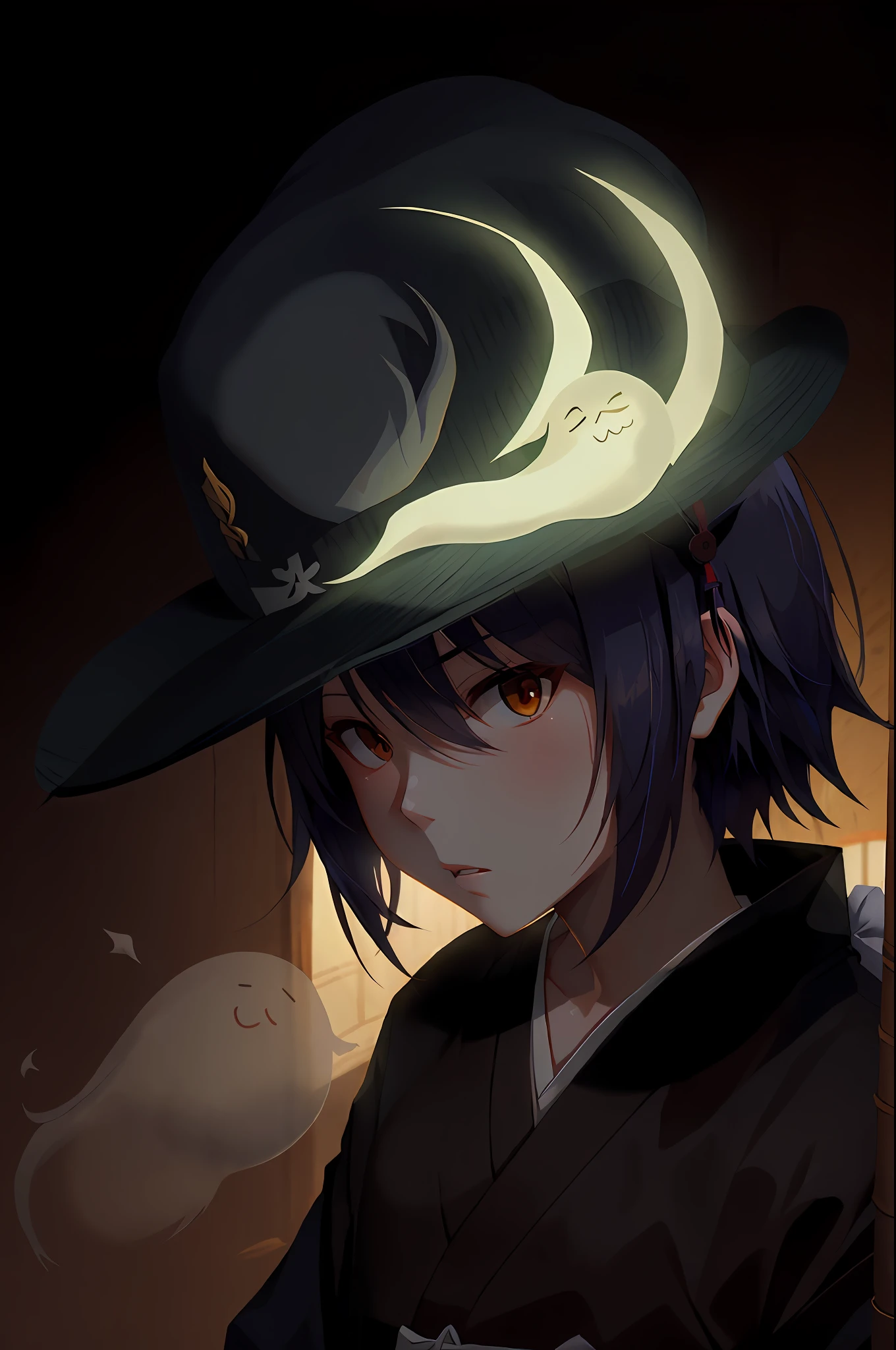 ghost samurai with bamboo hat