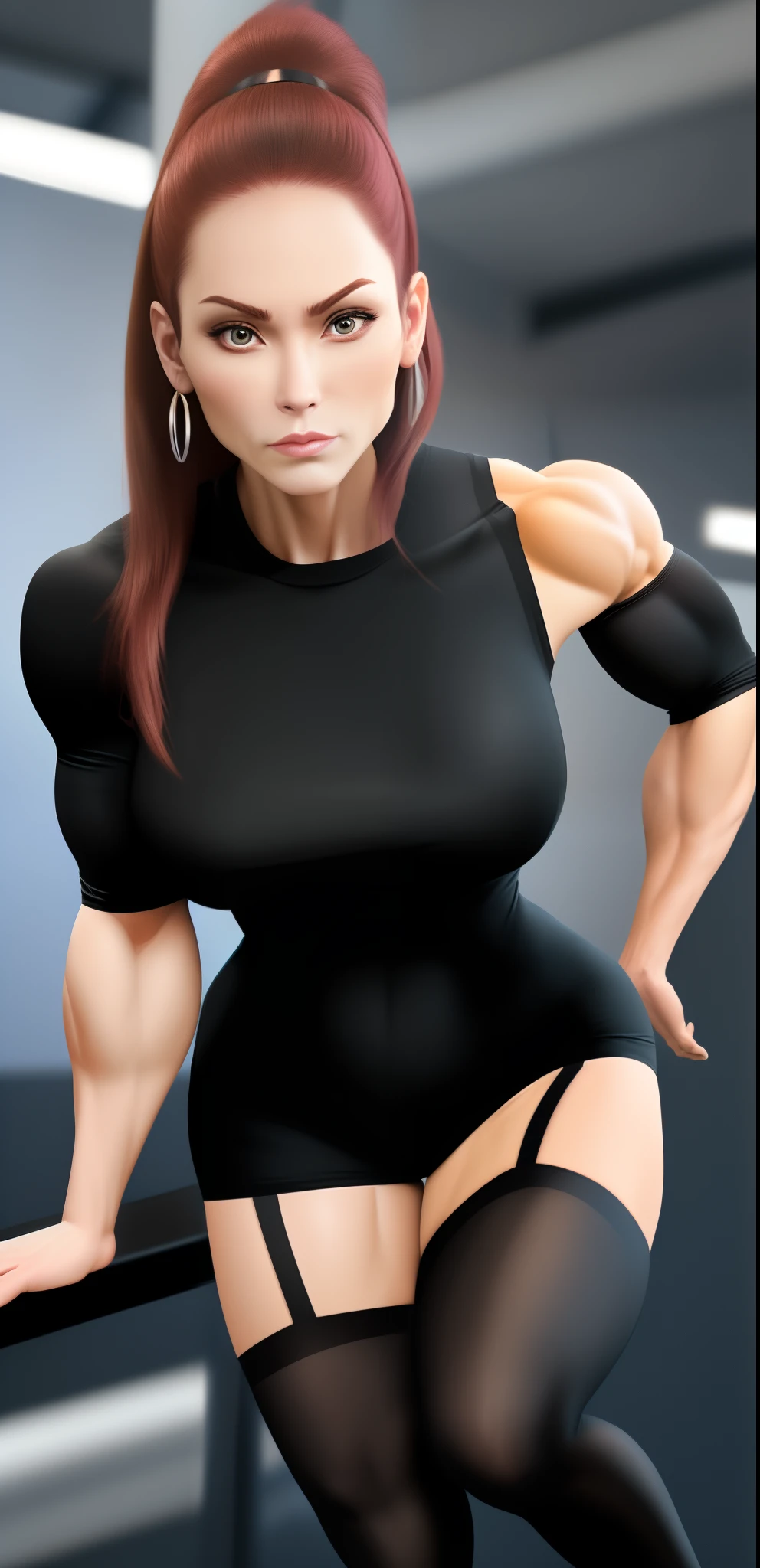 A muscle woman,Wear black stockings