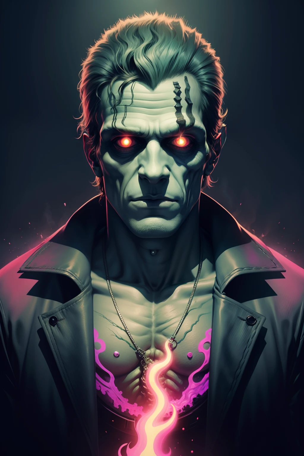 create a psychedelic illustration of Frankenstein's Monster