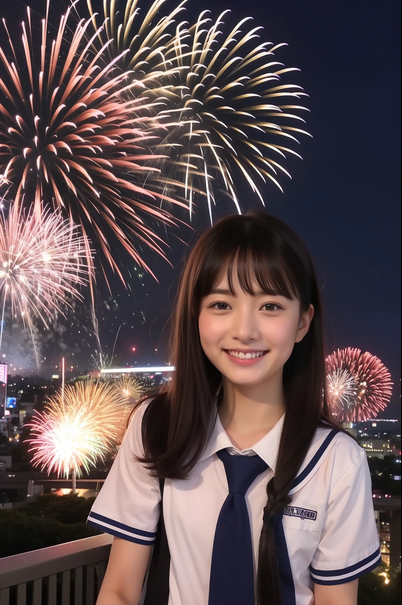 A smile、hi-school girl、校服、While doing fireworks、mare、Tokyo Skytree、cherry trees