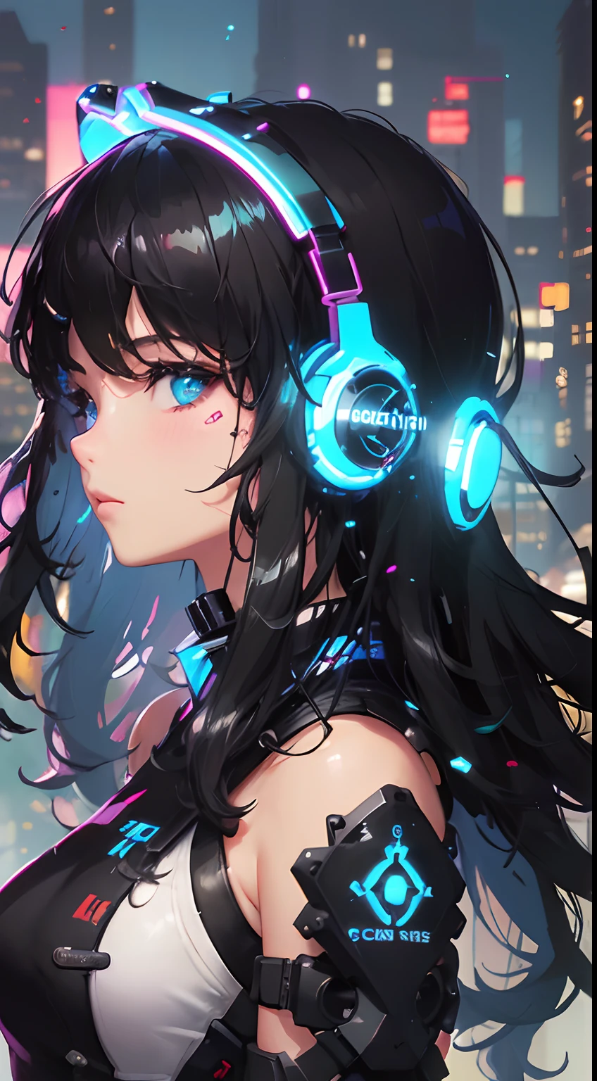 (masterpiece),((top-quality)),(offcial art),(Beautiful and indulgent:1.2),(1girl in:1.3),Face peel the front,Small breasts,((Black-haired beauty)),breasts are small、BREAK,((headphones)),Beautiful DJ woman with cyberpunk image,((mixer))Detailed drawing。Vibrant colors。colourfull、highestdetailed ((ultra-detailliert)),(Highly detailed 2D illustrations),((Extremely delicate and beautiful))Super Detail
