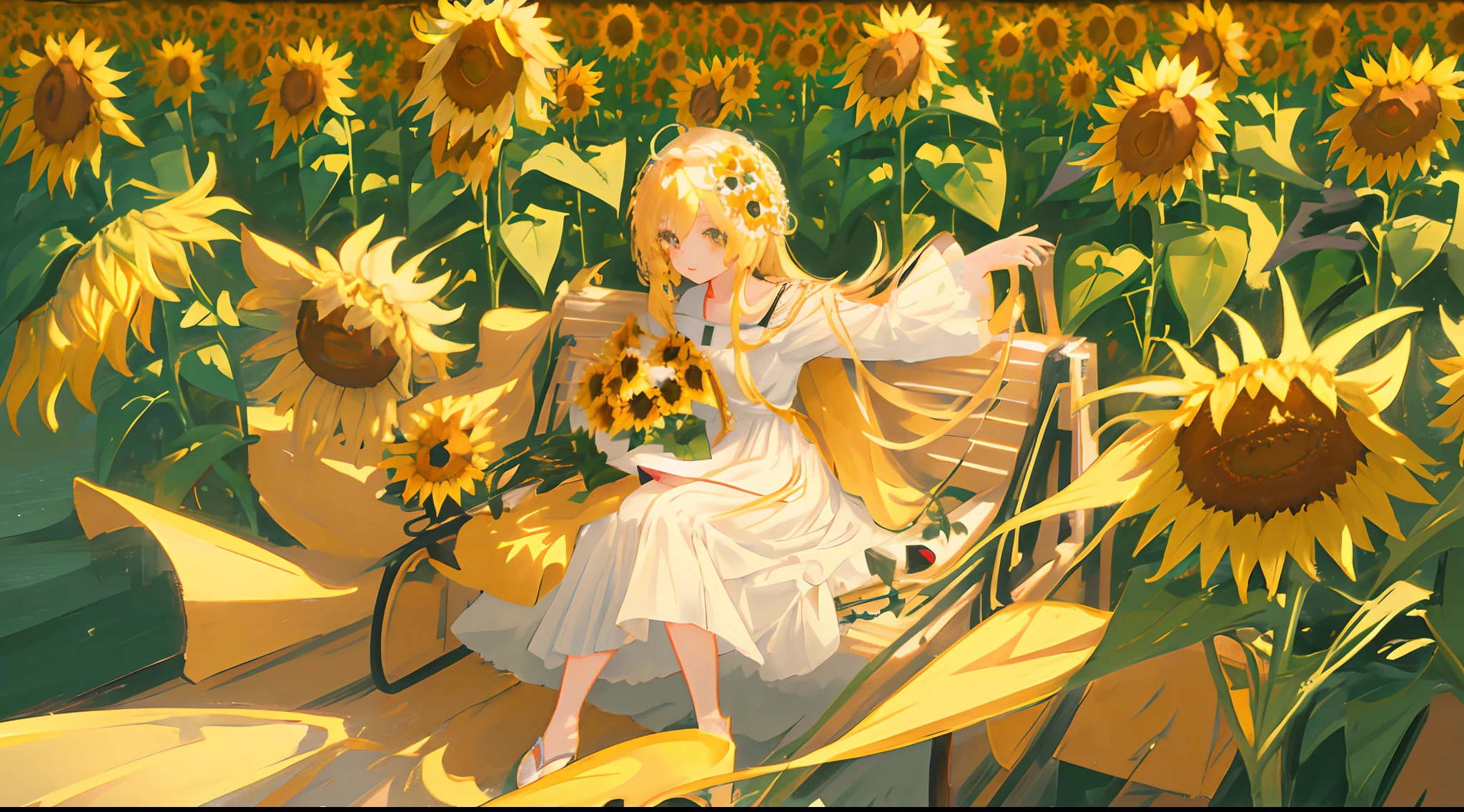 Anime girl with sunflowers and white dress in her hair, beautiful sunflower anime girl, Beautiful anime artwork, Beautiful anime, Beautiful anime art, Anime art wallpaper 8 K, anime beautiful peace scene, zerochan art, hd anime wallpaper, hd anime wallaper, anime wallpaper, anime wallaper, ultra hd anime wallpaper, Anime Pictures, 4K anime wallpaper