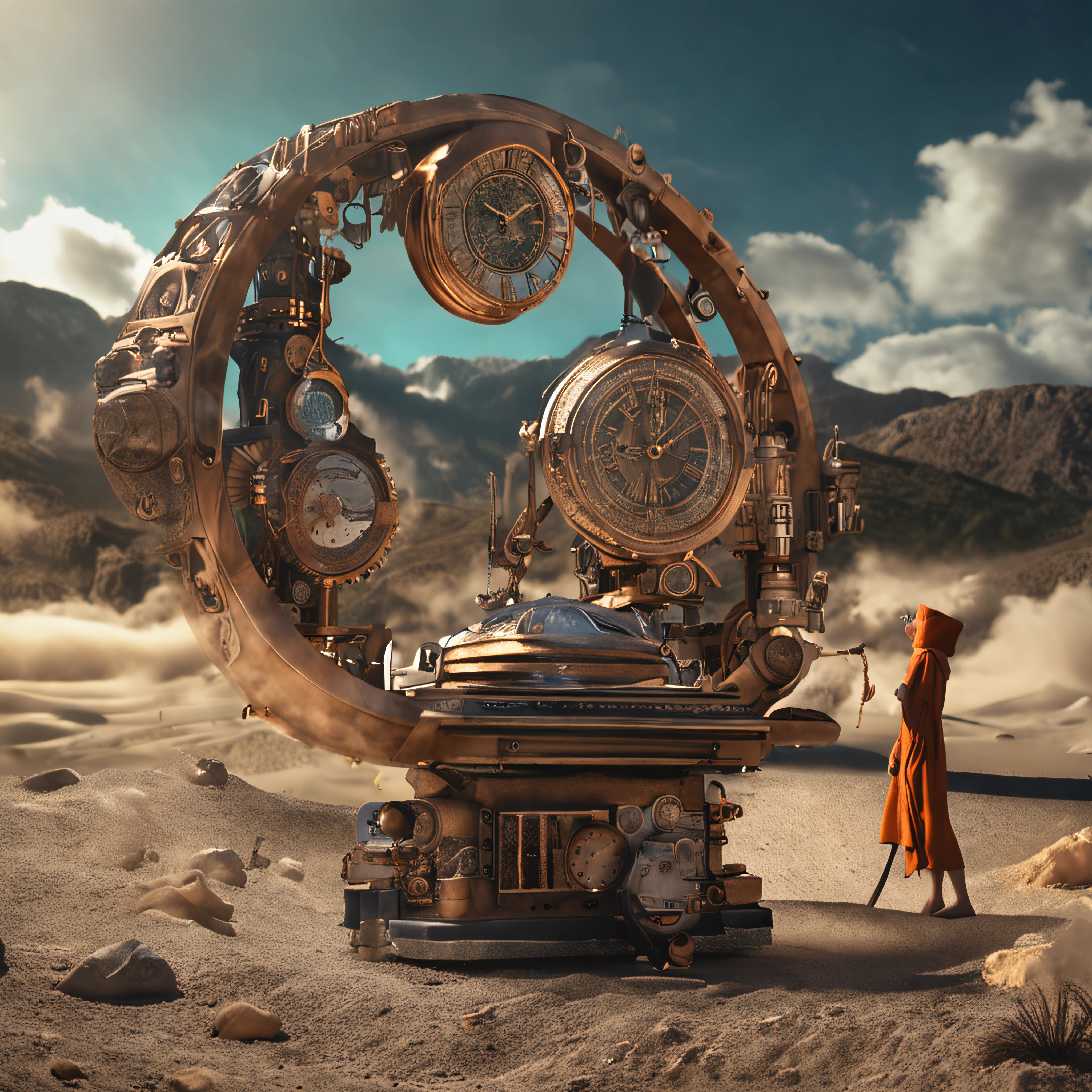 La mejor calidad, Obra maestra, ultrahigh resolution, (realistic photograph:1.4), surrealismo, dream-like,FusionArt, time control, mage, wizard, time,