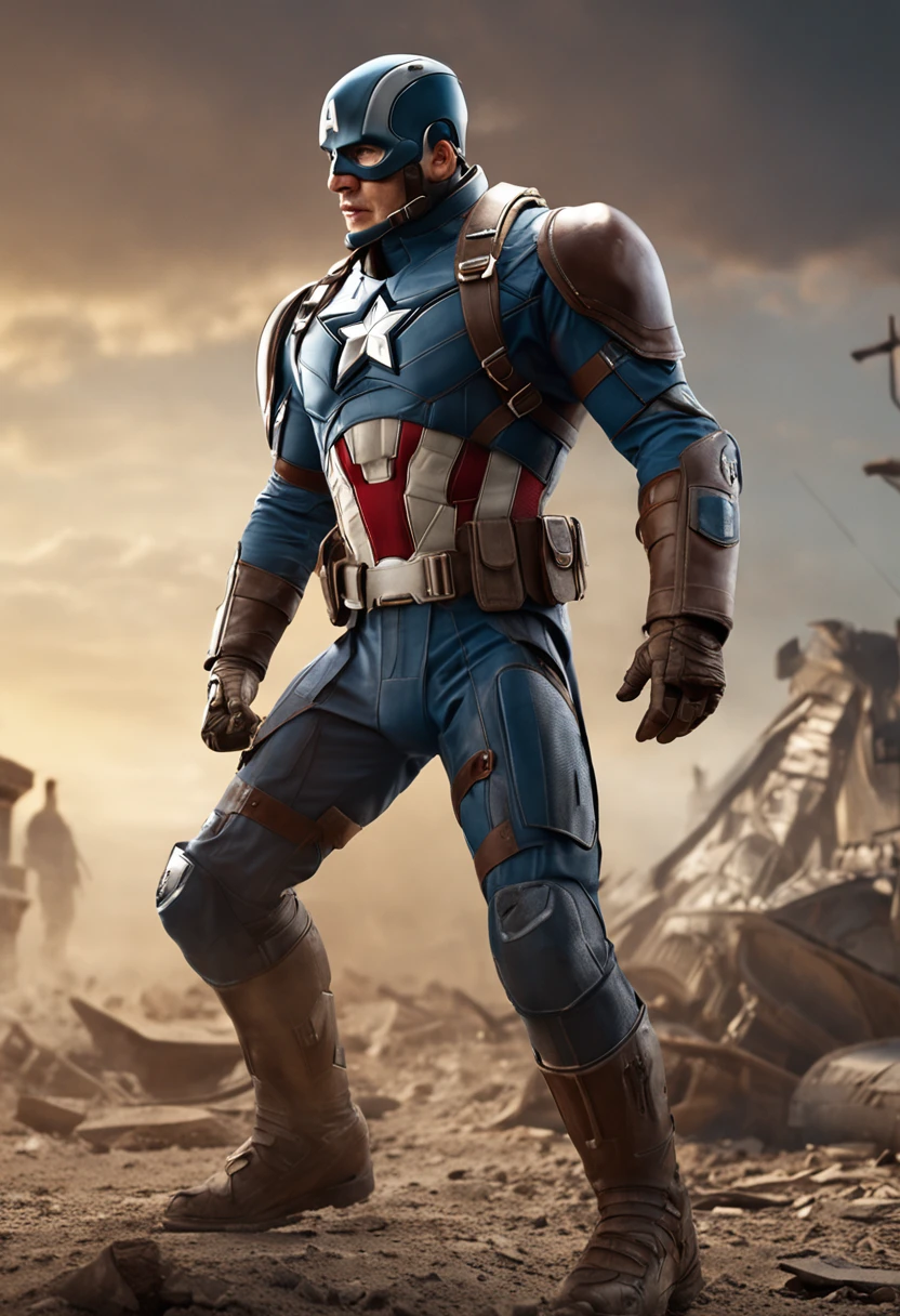 full body shot of captain america in white and gold armour style suit, no mask on, white cape, looking at center camera, perfect composition, beautiful detailed intricate insanely detailed octane render trending on artstation, 8 k artistic photography, photorealistic concept art, soft natural volumetric cinematic perfect light, chiaroscuro, award - winning photograph, masterpiece, oil on canvas, raphael, caravaggio, greg rutkowski, beeple, beksinski, giger, trending on artstation, sharp focus, studio photo, intricate details, highly detailed, night city background, by greg rutkowski