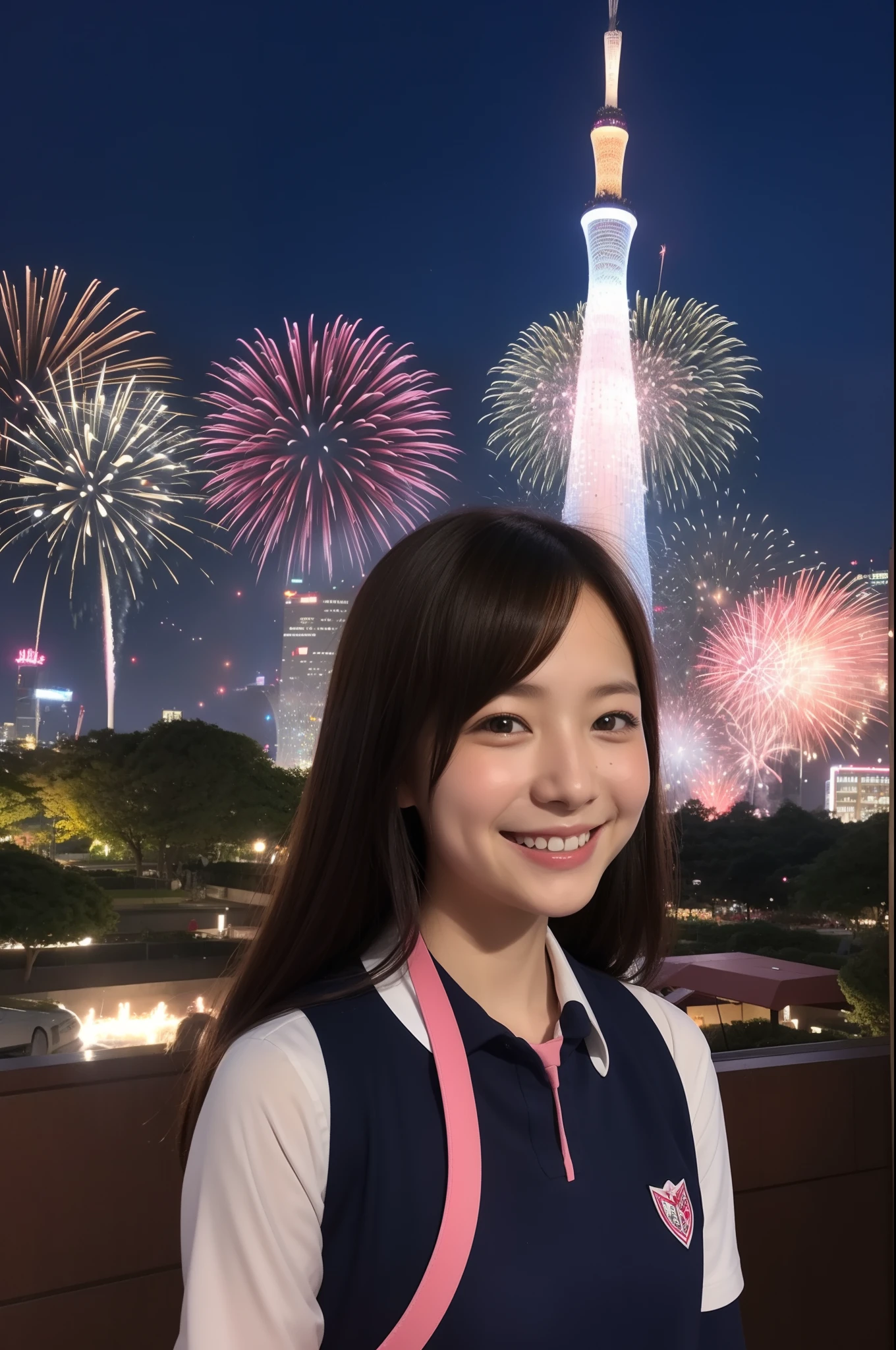 A smile、hi-school girl、校服、While doing fireworks、mare、Tokyo Skytree、cherry trees
