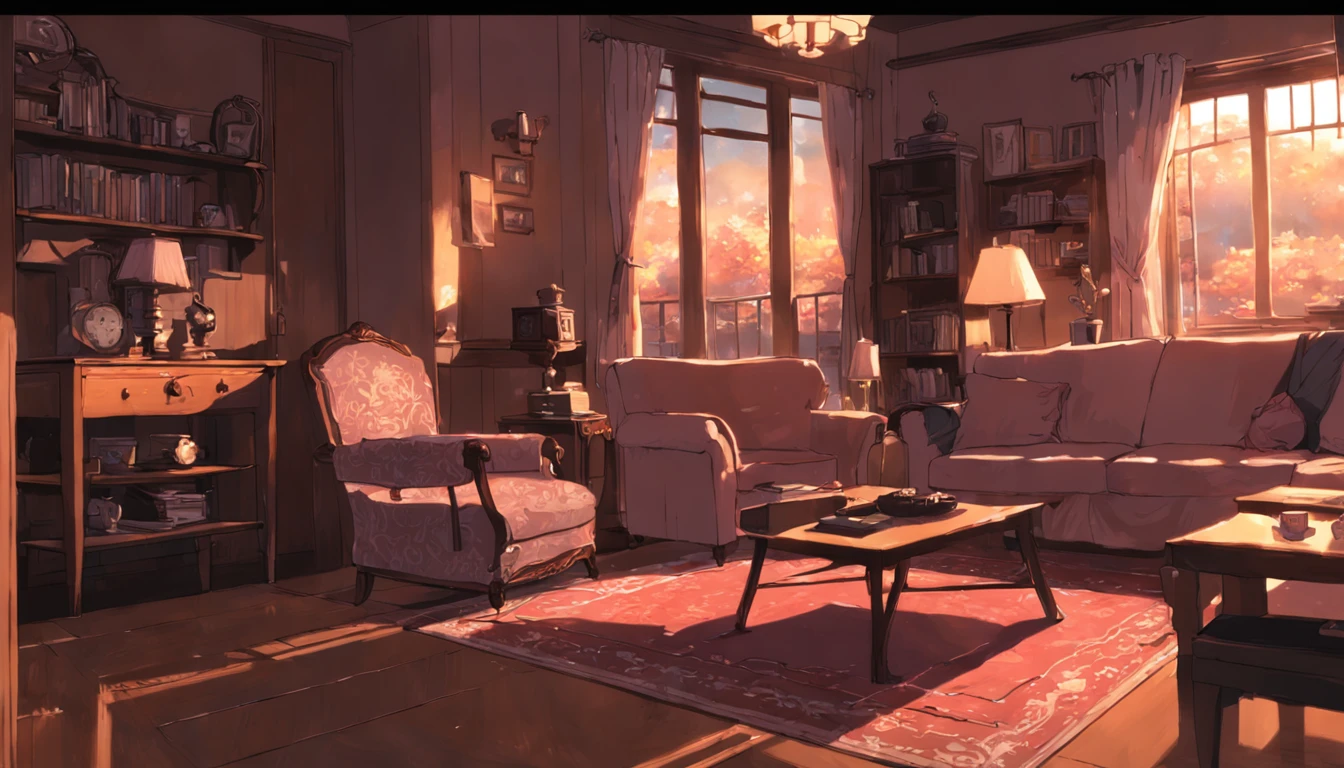 /imagine prompt: A man standing in the living room of his house, holding a teacup in his hand, the teacup gradually disappears. The surrounding furniture and appliances disappear one by one, leaving only an empty room,