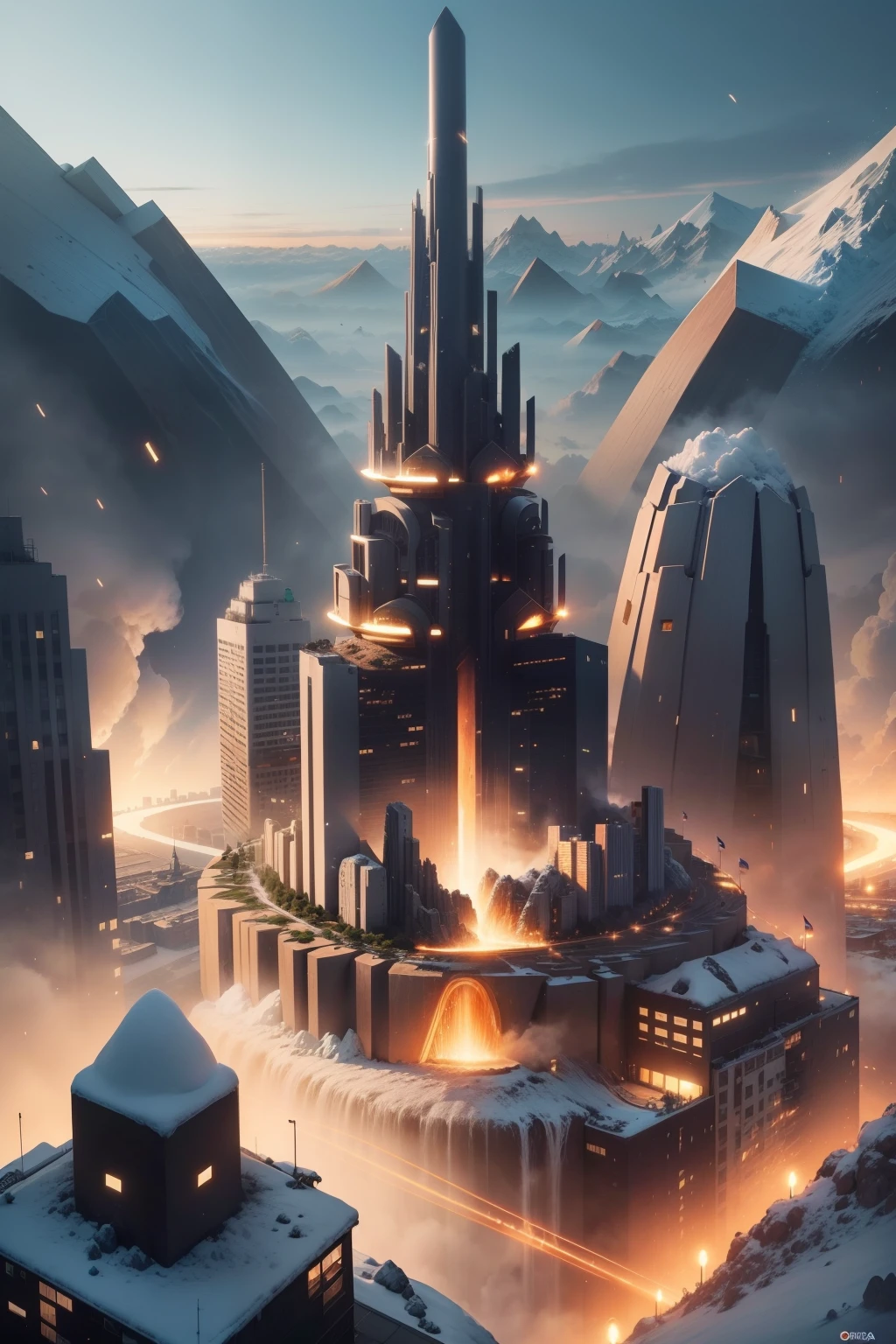 Create an image of a city expanding because of ore.