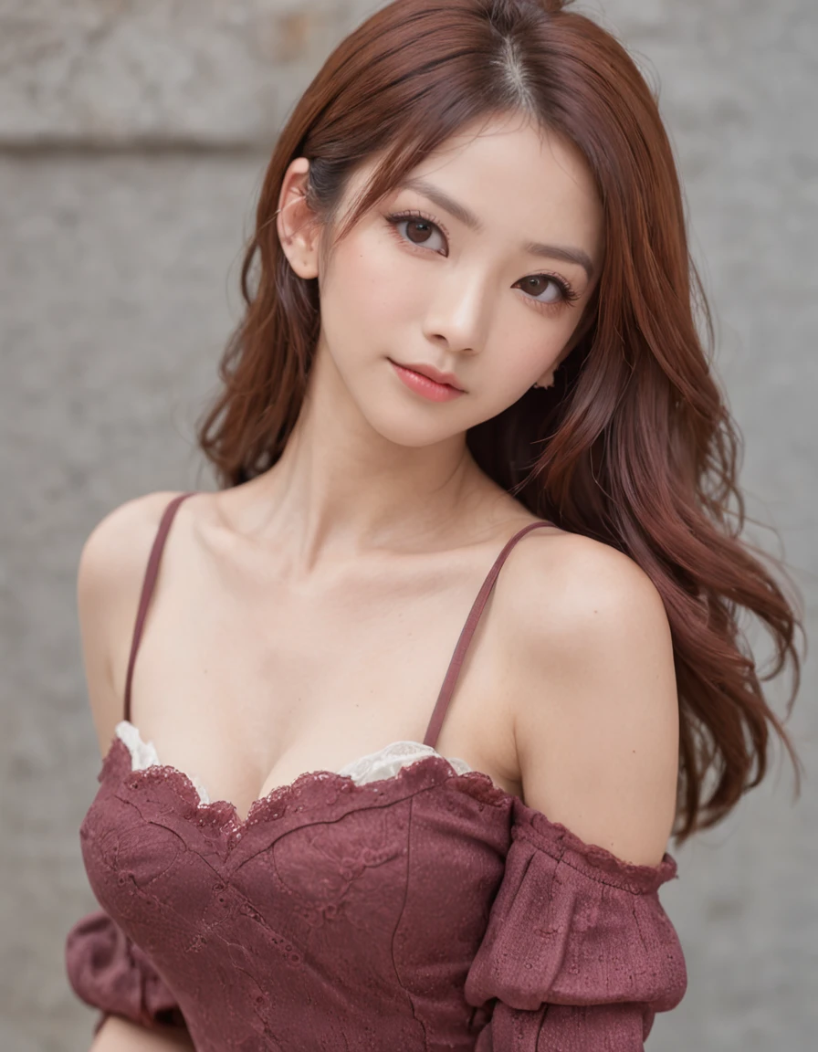 8K original photos、Beautuful Women:2.0、24 years of age、jpn、lovely small breasts、((cheer girl:1.5))、A miniskirt、Beautiful eyes finely detailed、eyeslashes、((Brown eyes:1.2))、beautiful double eyelid、eye shadows、Perfect eye makeup、((A smile:1.6))、beautiful and thin legs、(maroon hair)、Medium hair、Fluffy hair、stadio、Daytime、latina、Photorealsitic:1.9、Sexy navel、Skinny legs、long leges，high-heels，tthin eyebrows、tear bag、lofty nose、((Highly sexy))